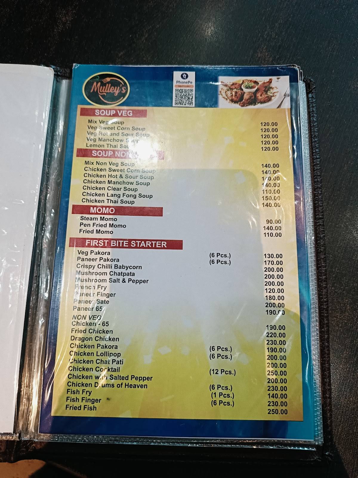 Mulley's Restaurant menu