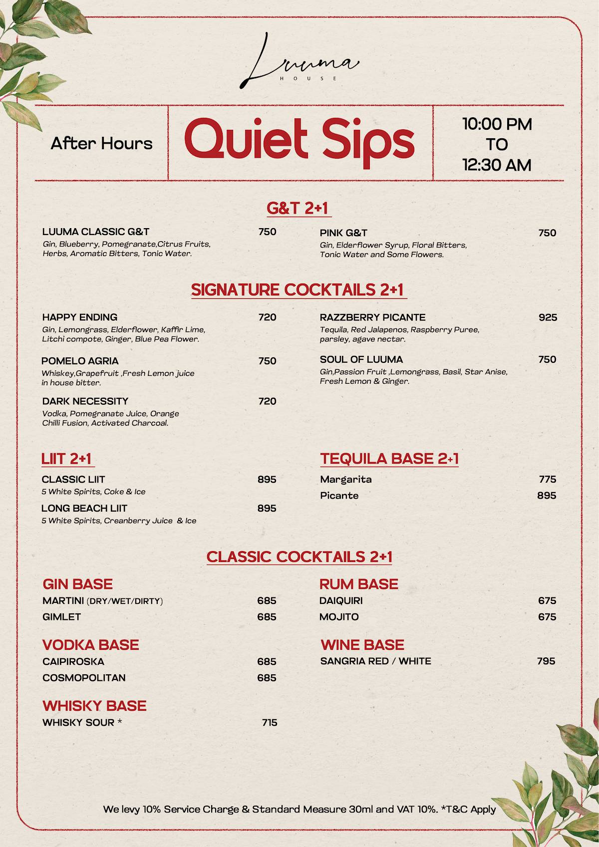 Luuma House menu