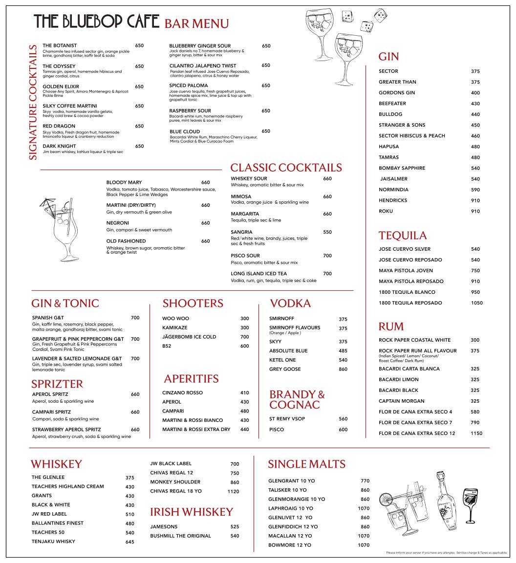 The Bluebop Cafe menu