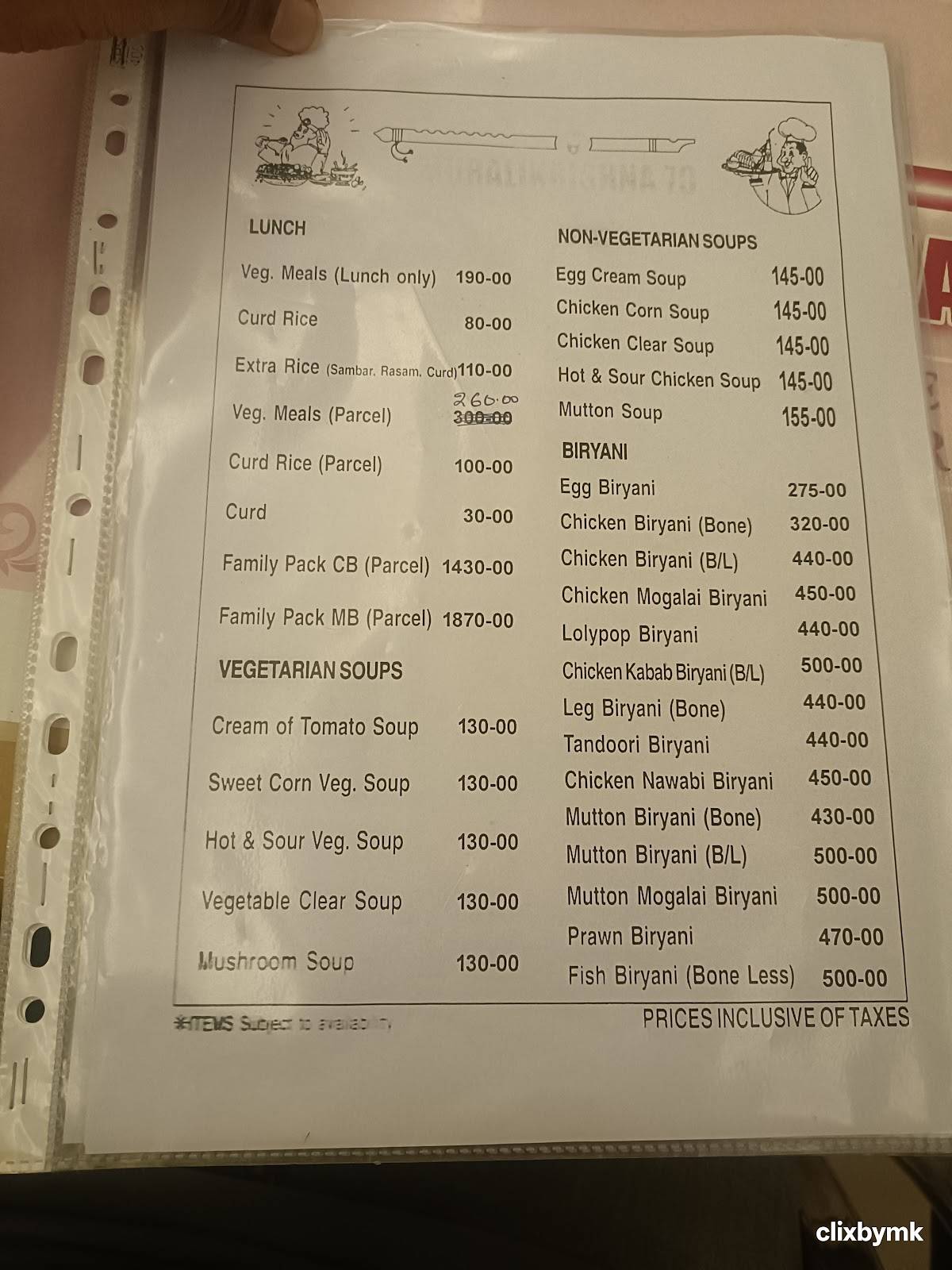 Murali Krishna70 Restaurant menu