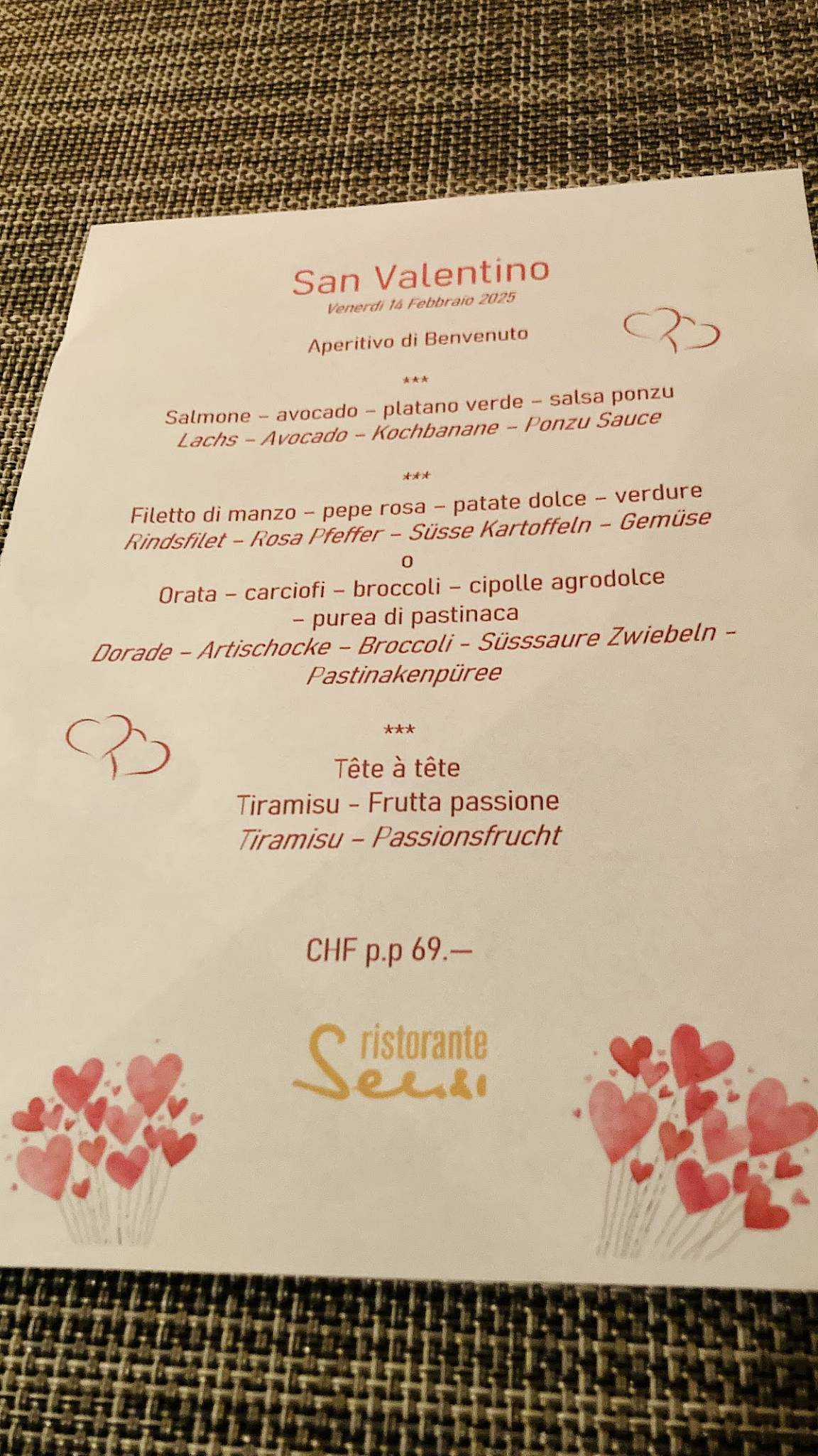 Menu di Ristorante Sensi 