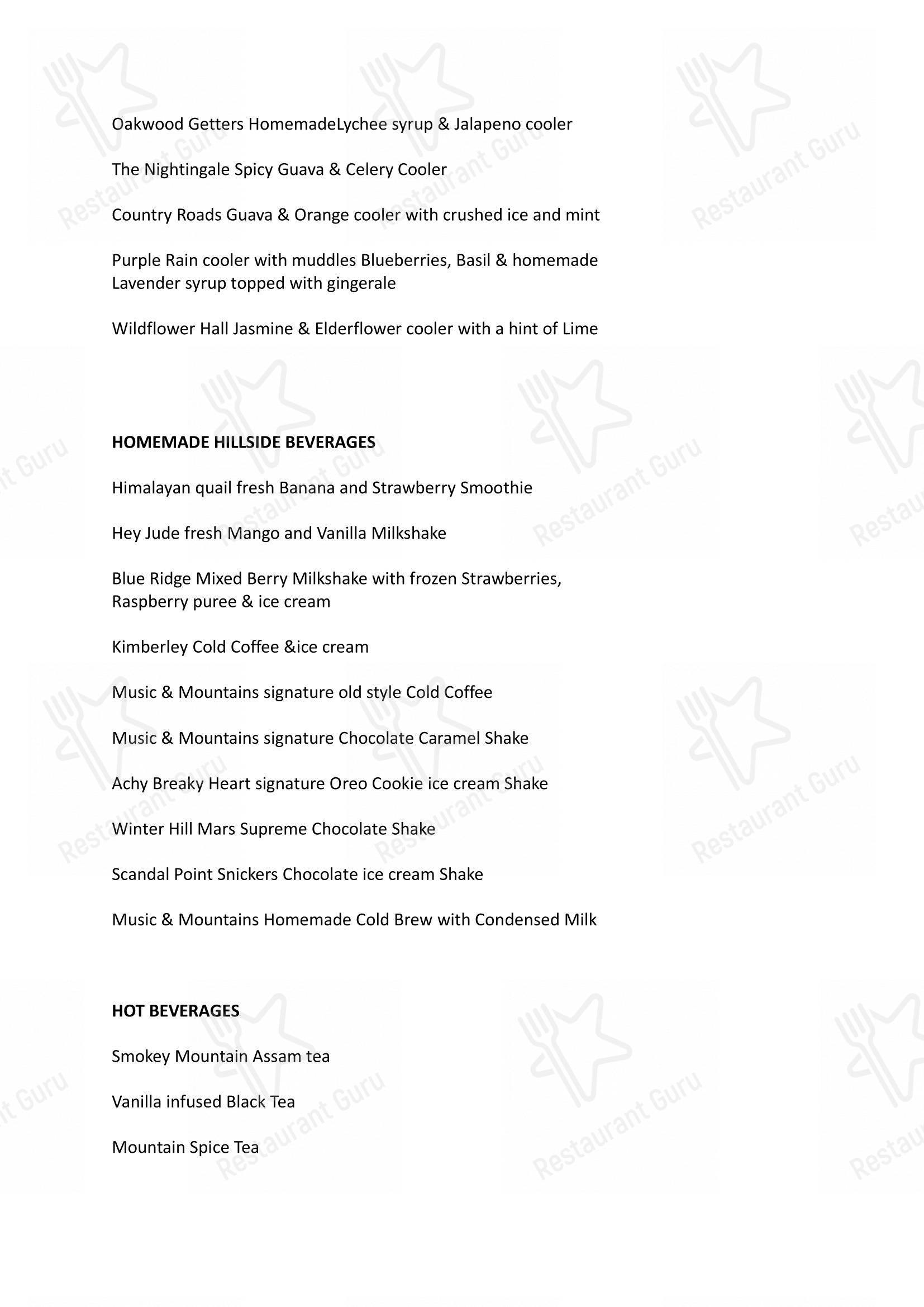 Music & Mountains - Hillside Cafe & Cocktail Bar in New Delhi - Menu