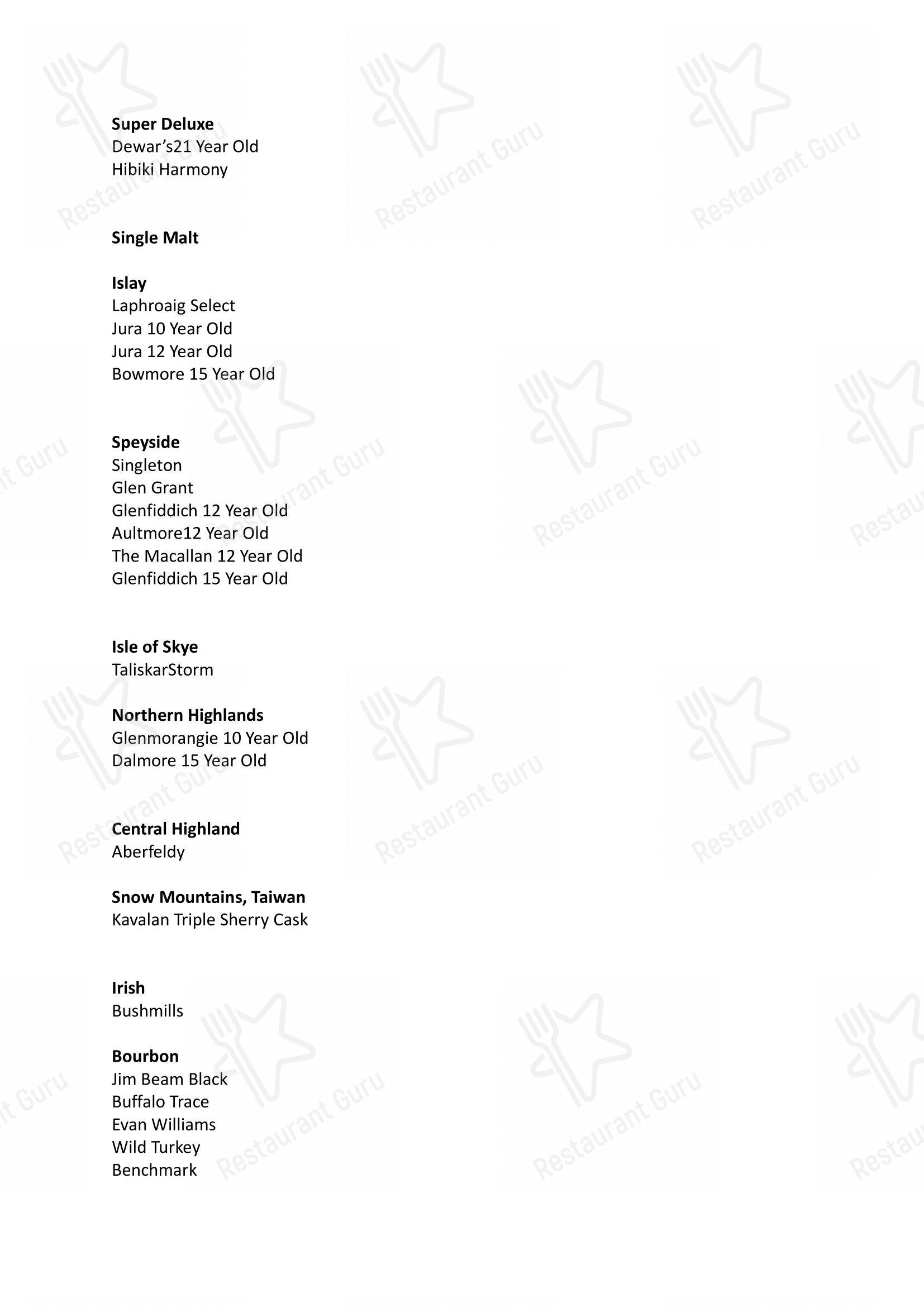 Menu for the Music & Mountains - Hillside Cafe & Cocktail Bar cafe