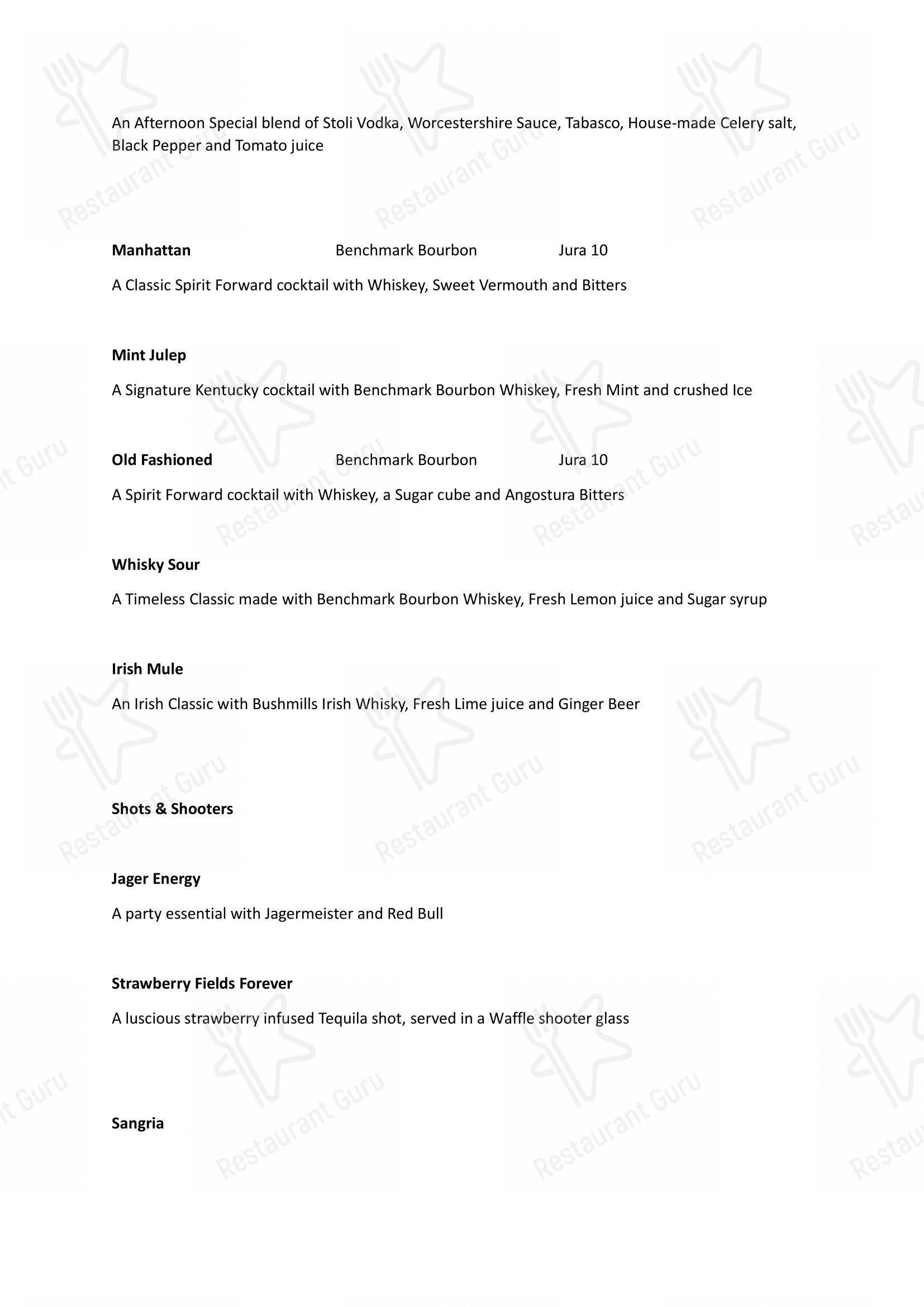 Menu for Music & Mountains - Hillside Cafe & Cocktail Bar in New Delhi