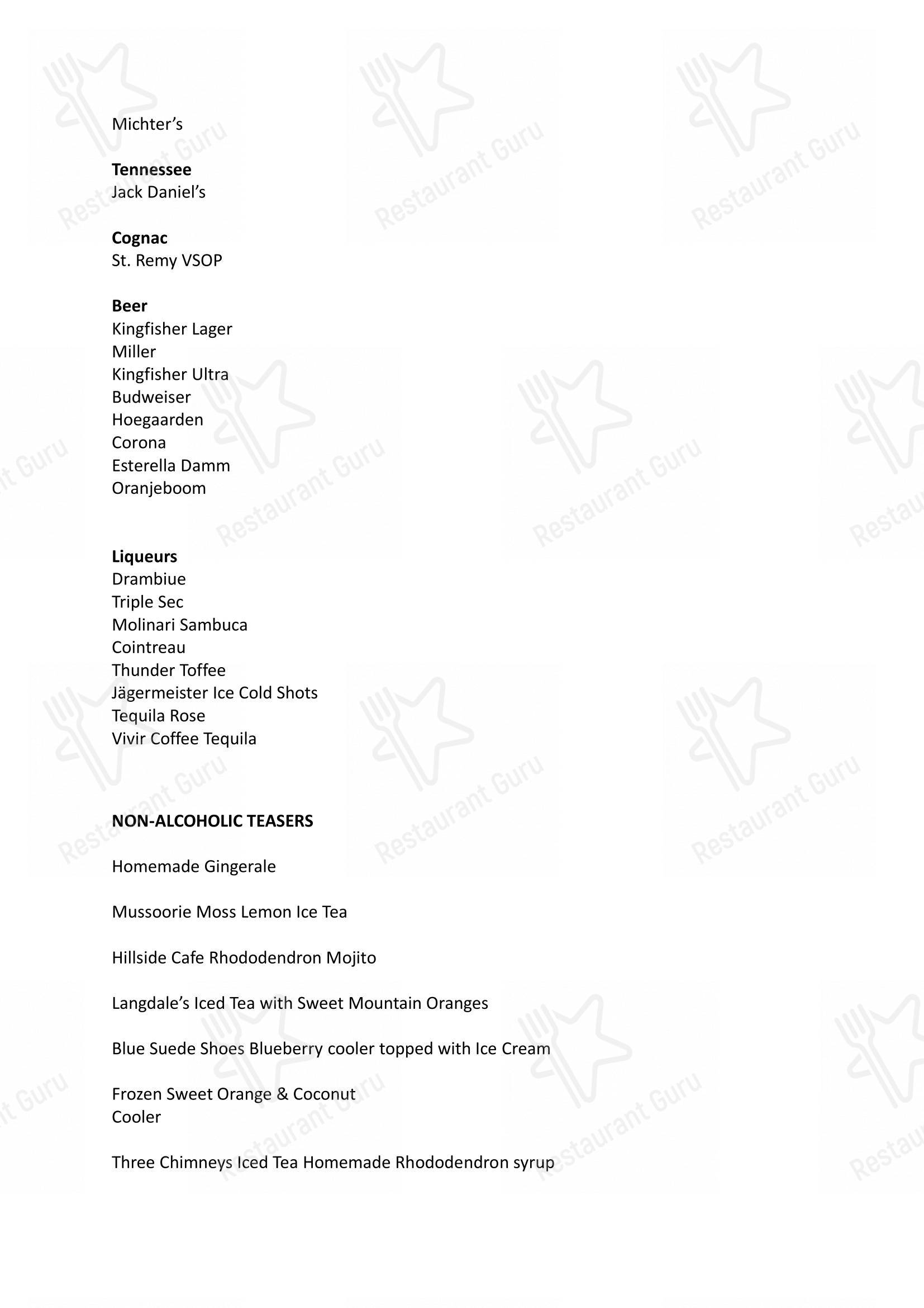 Menu for Music & Mountains - Hillside Cafe & Cocktail Bar in New Delhi