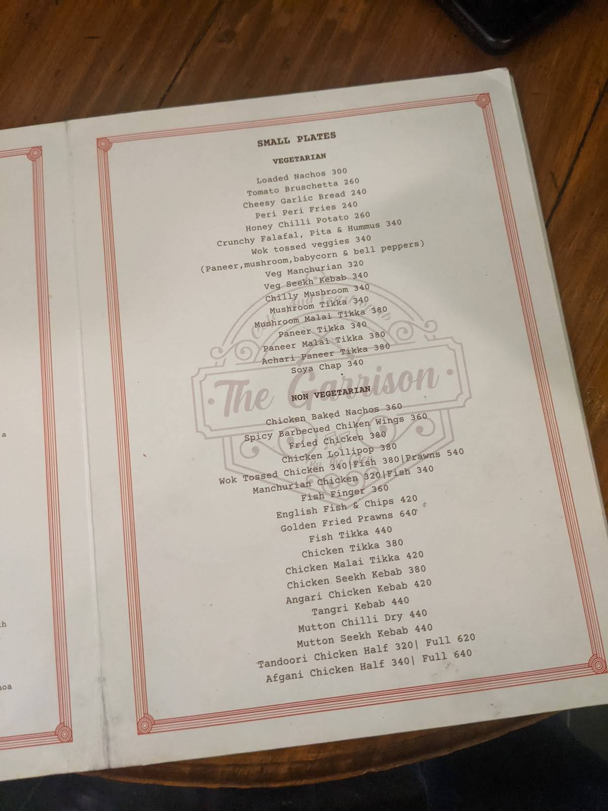 The Garrison Restobar menu
