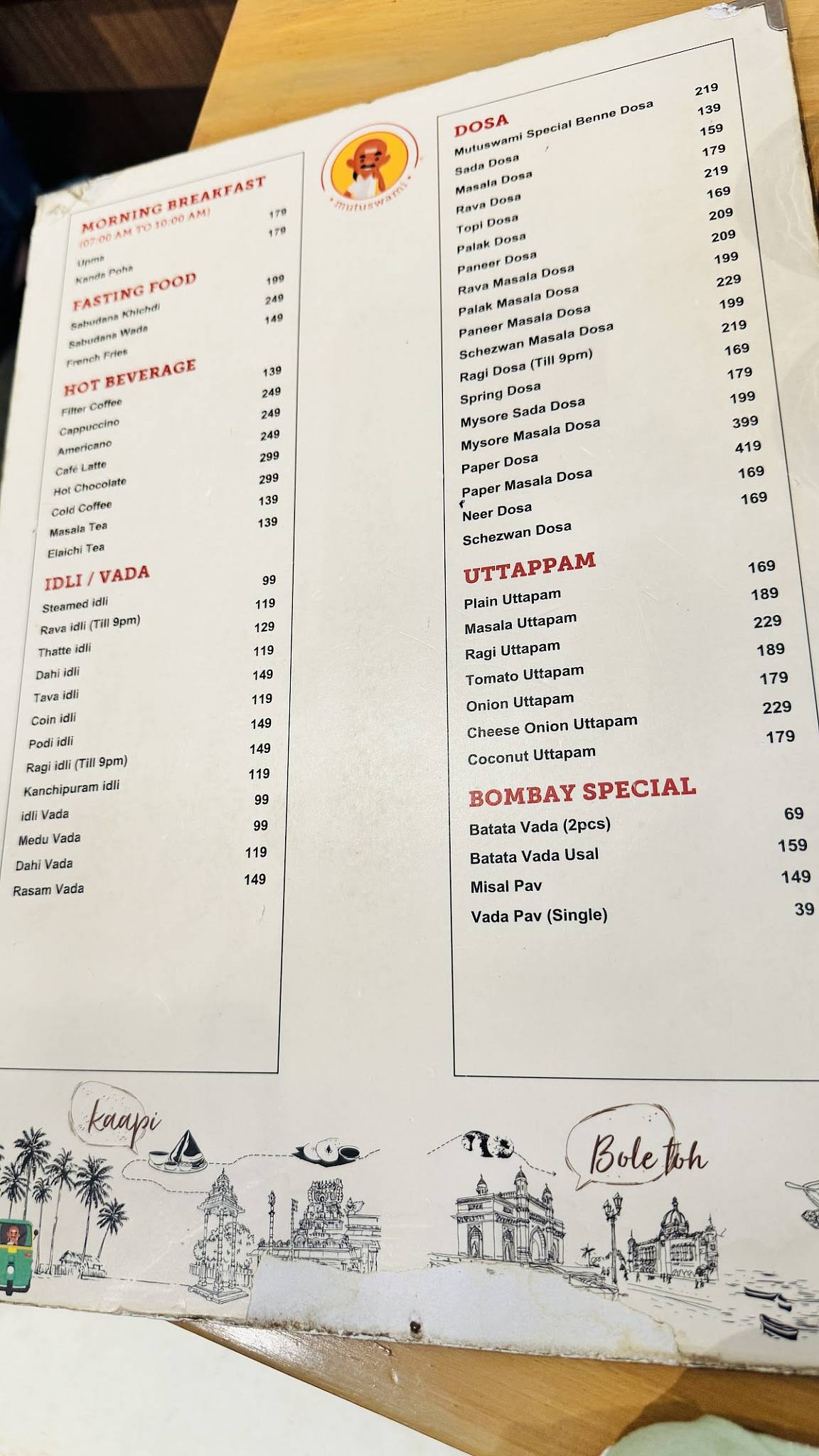 Mutuswami Cafe Pune menu