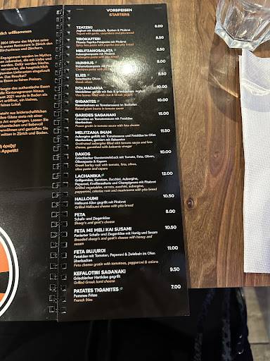 Menu de Mythos