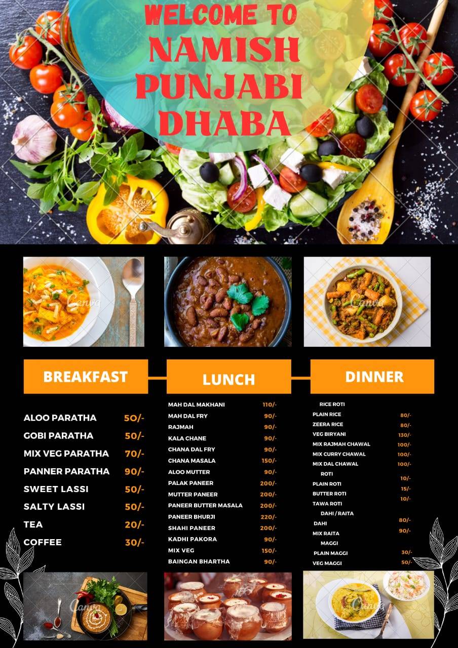 NAMISH VAISHNO DHABA menu
