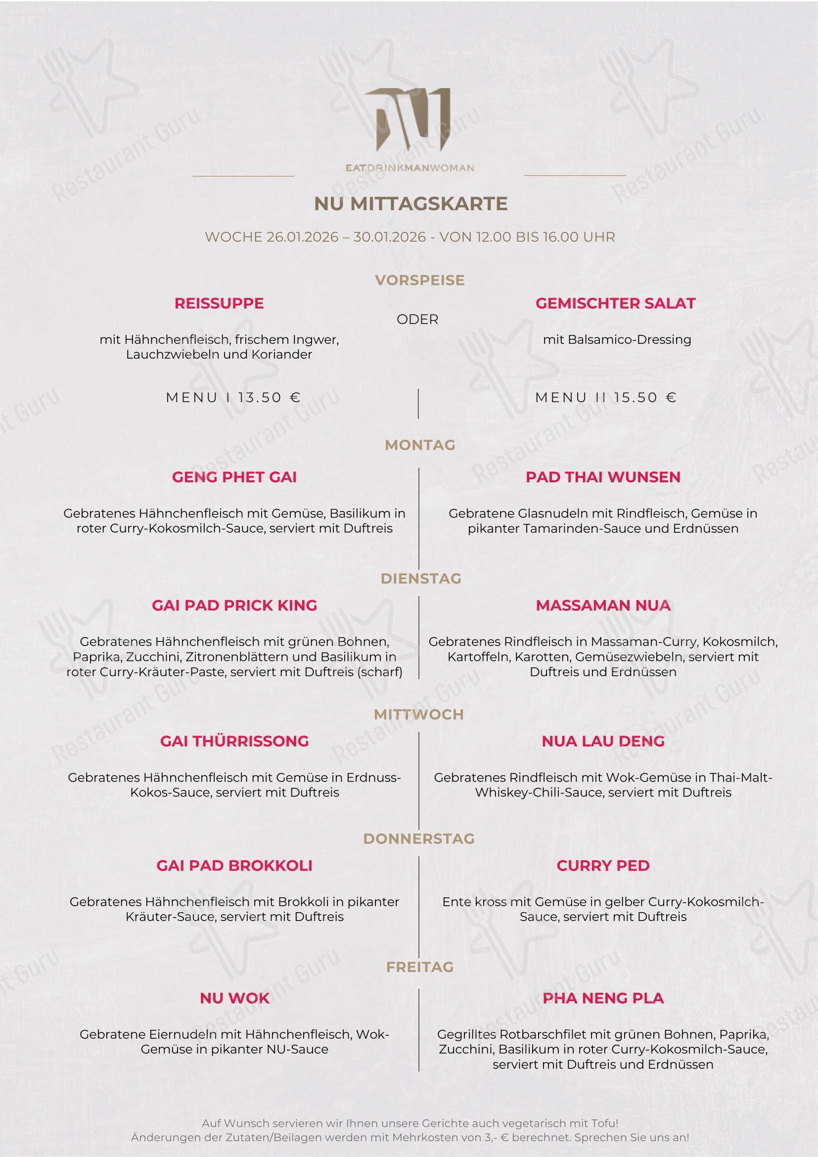 Menu bar pour NU RESTAURANT pub et bar