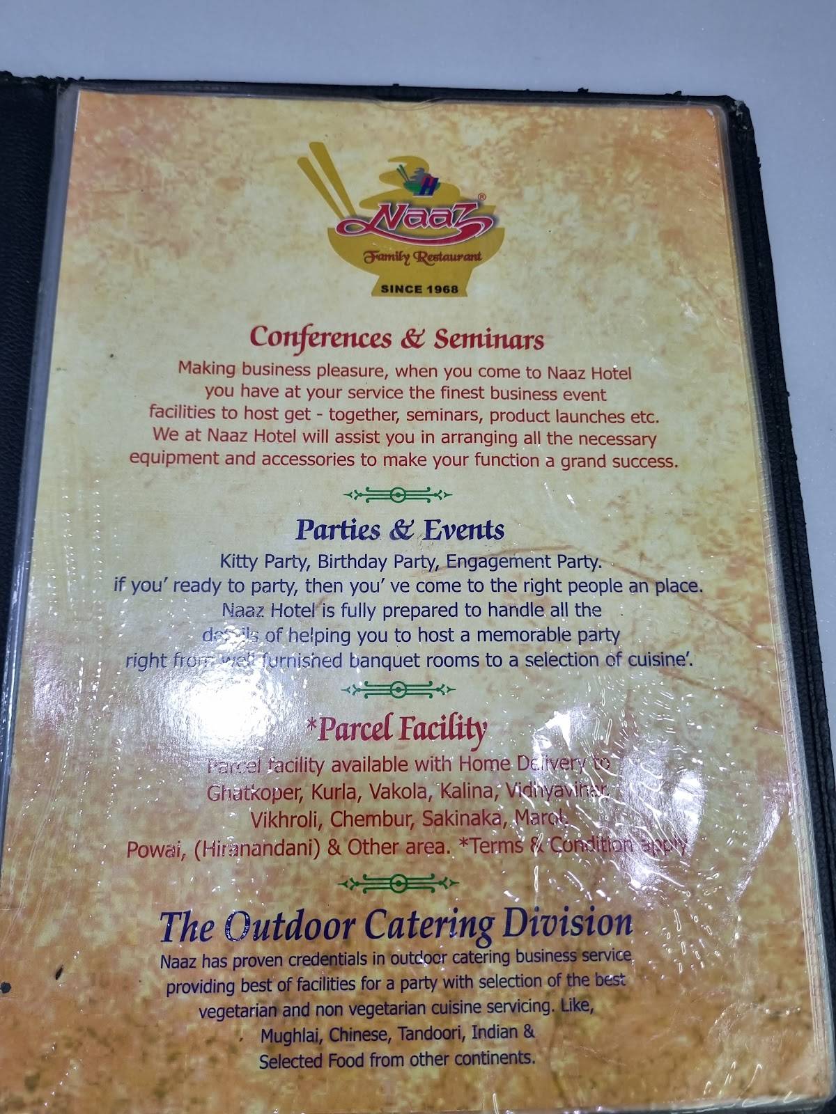 Naaz Hotel Family Restaurant menu