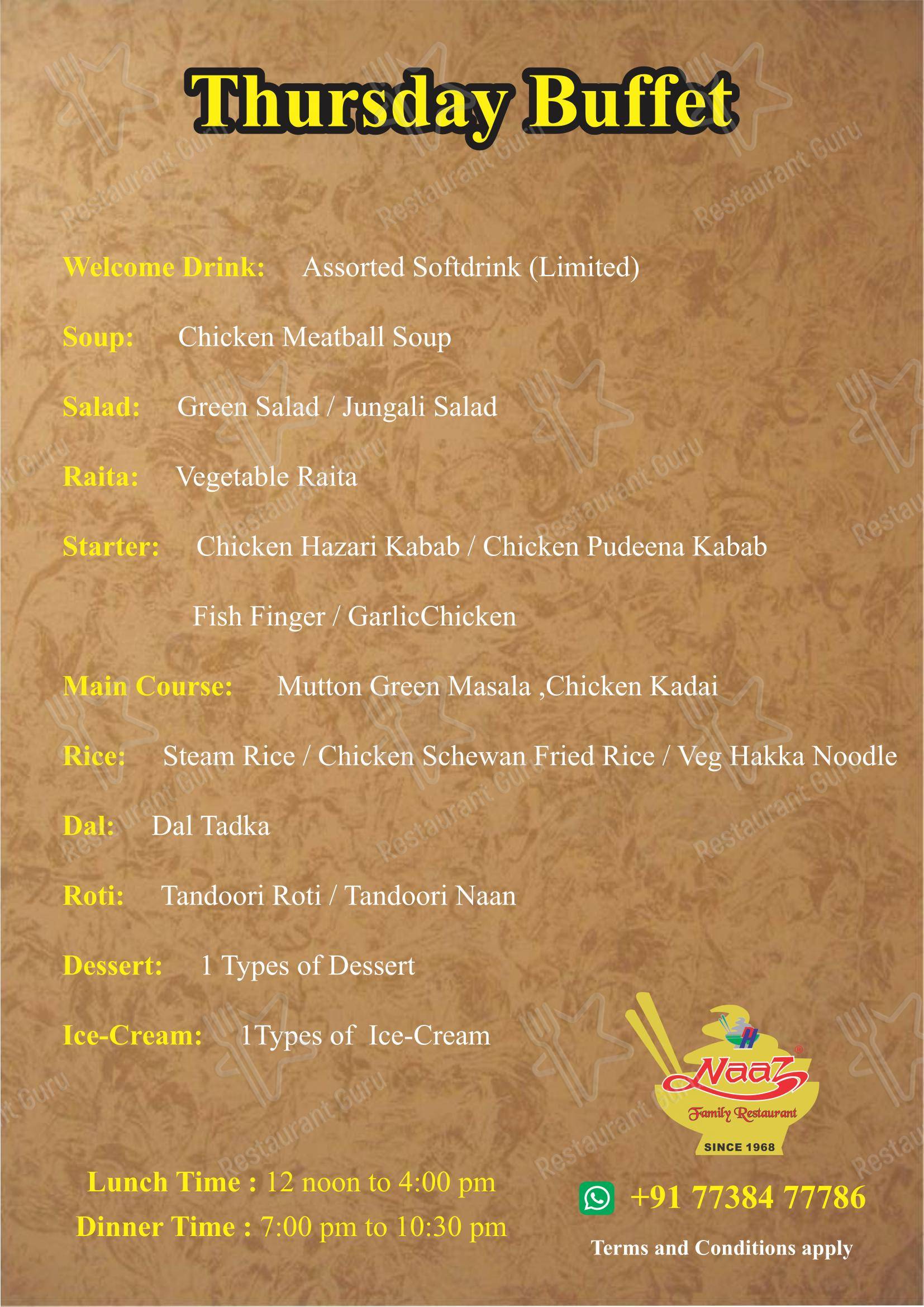 Naaz Hotel Family Restaurant in Mumbai - Menu
