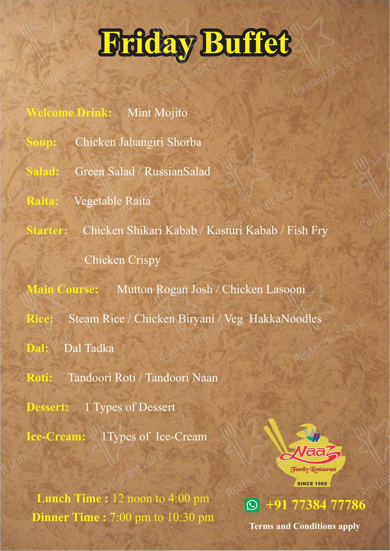 Naaz Hotel Family Restaurant - Menu