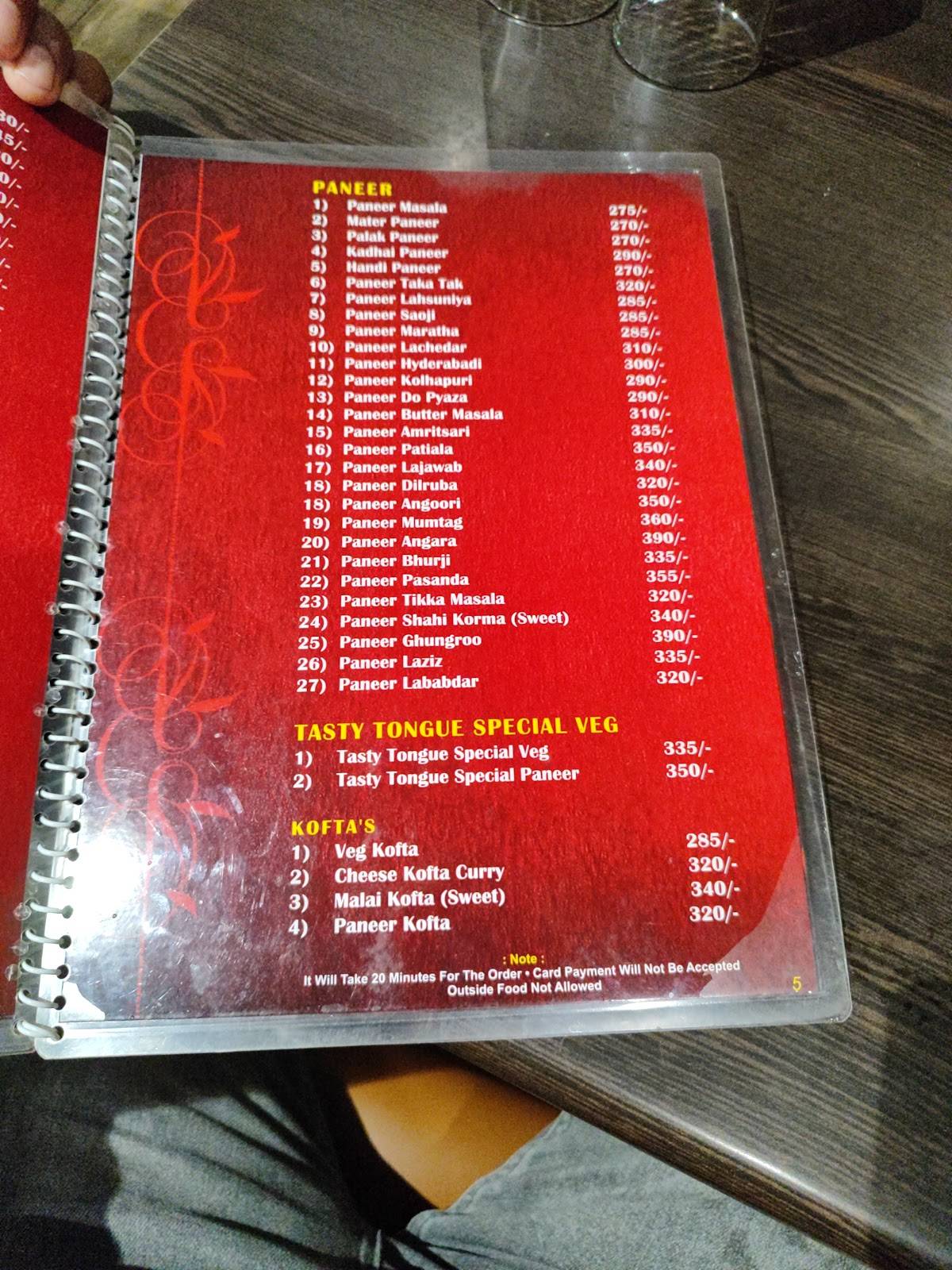 TASTY TONGUE RESTAURANT menu