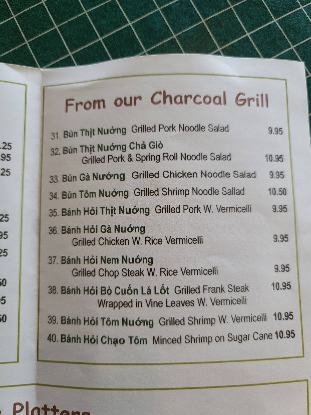Menu at Nam Giao restaurant, Houston