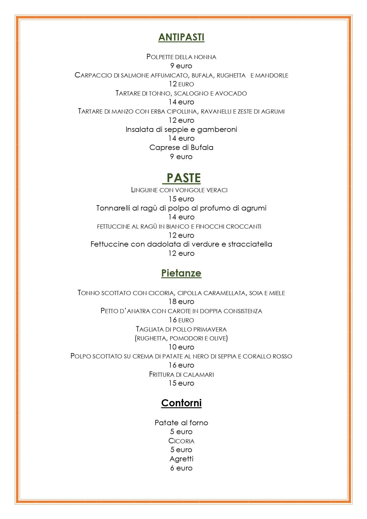 Menu di Nanana' con-fusion bistrot 