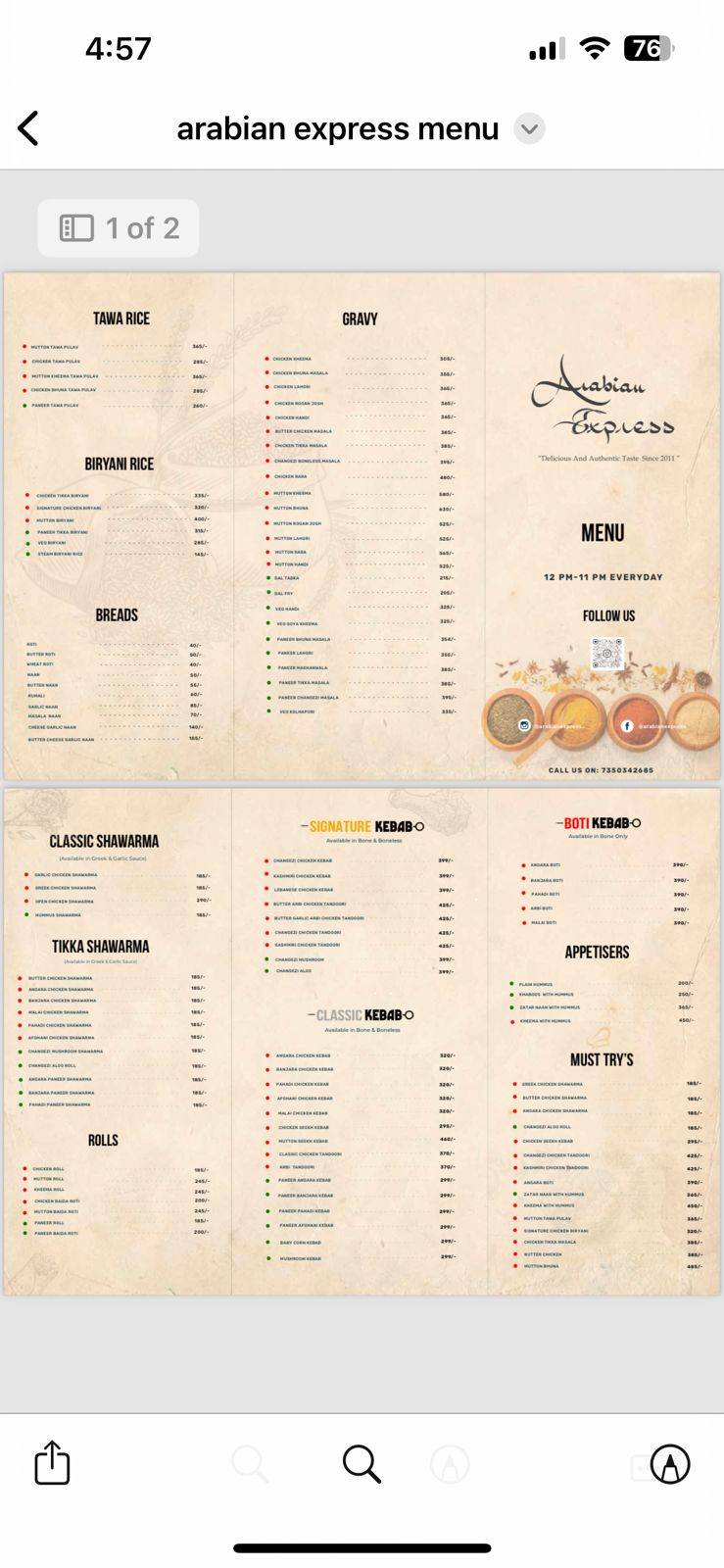 Al Arabian Express ( College Road) menu