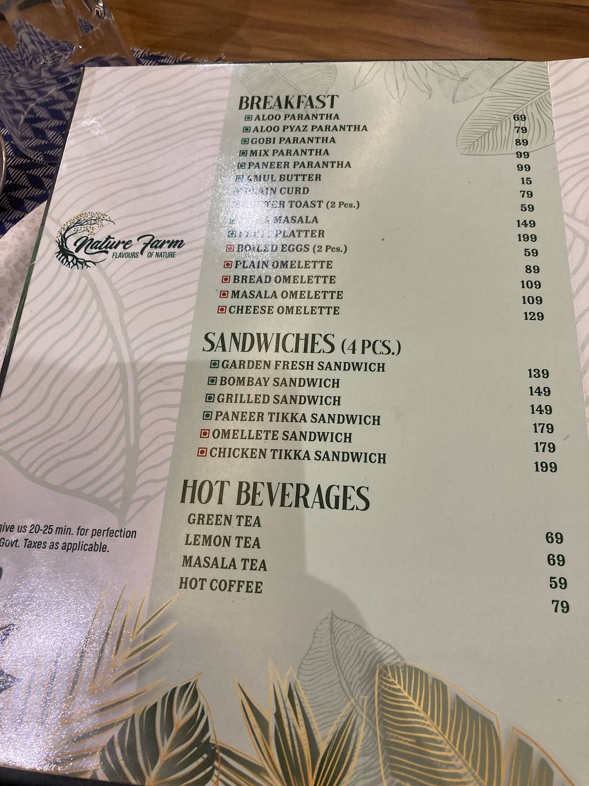 Nature Farm Pehowa menu