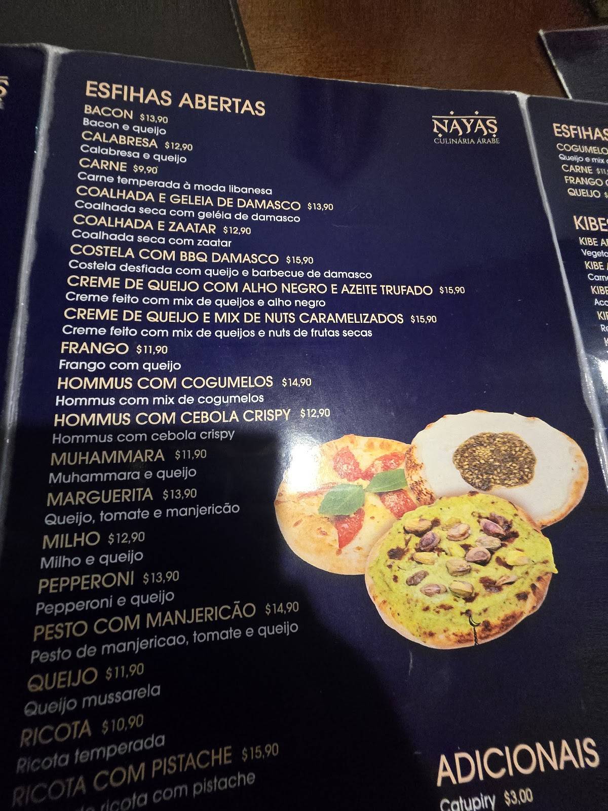 Nayas Culinária Árabe cardápio