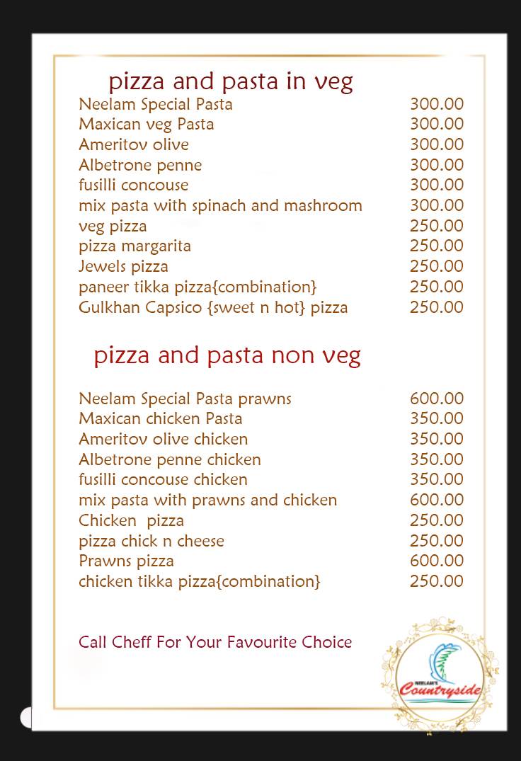 Neelams Countryside menu