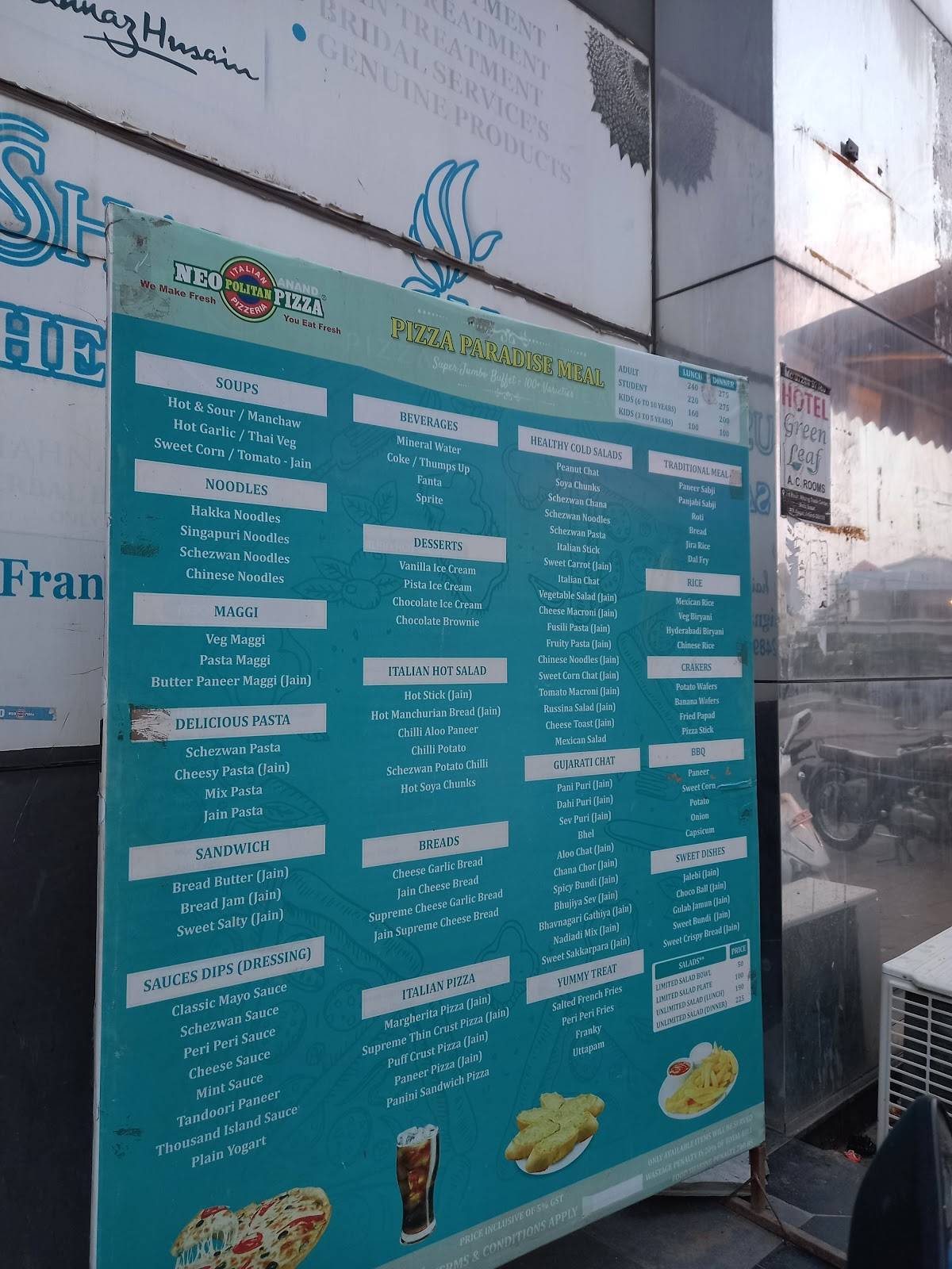 Neopolitan Pizza menu