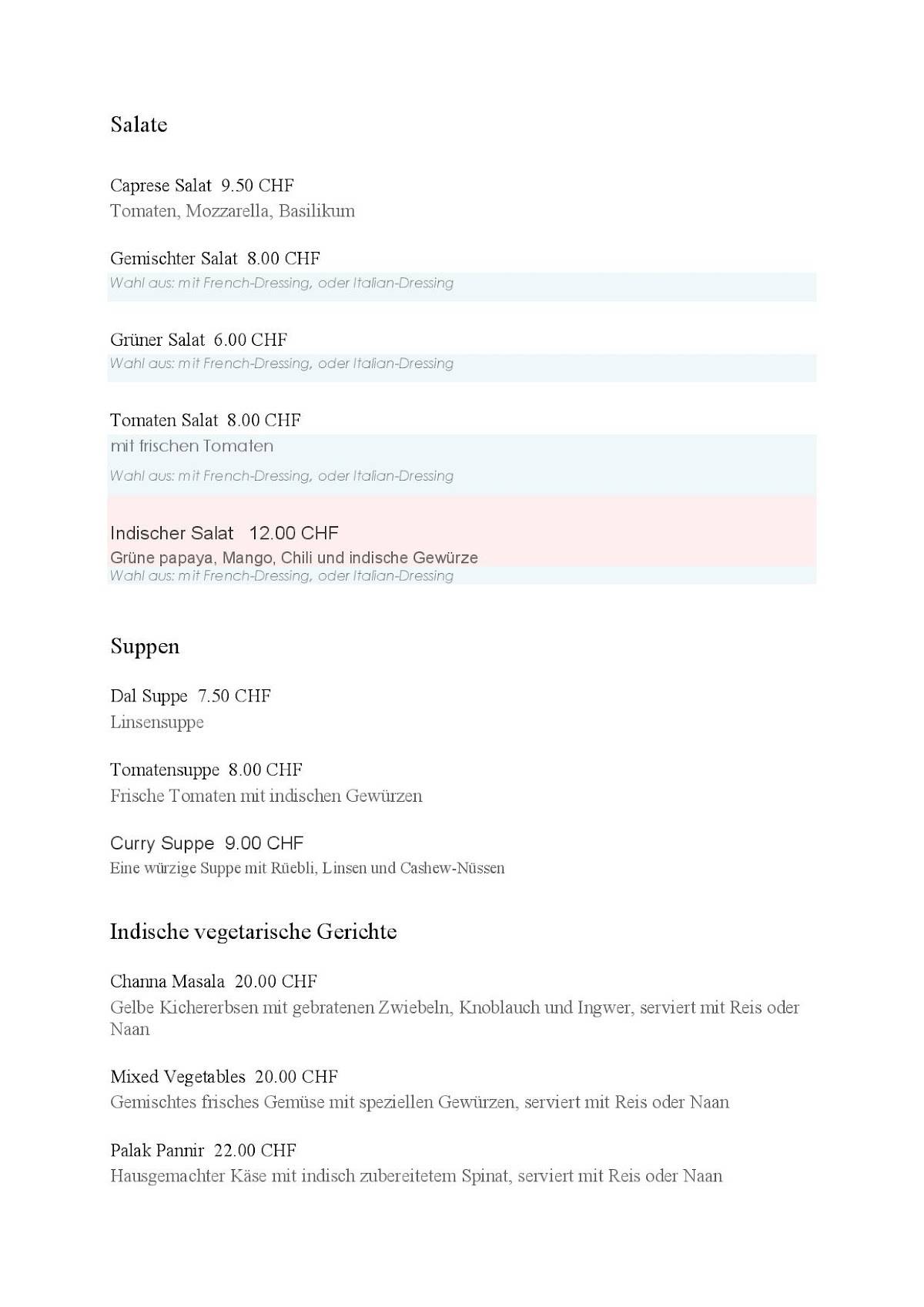 Menu di Swethlana Indian Restaurant 