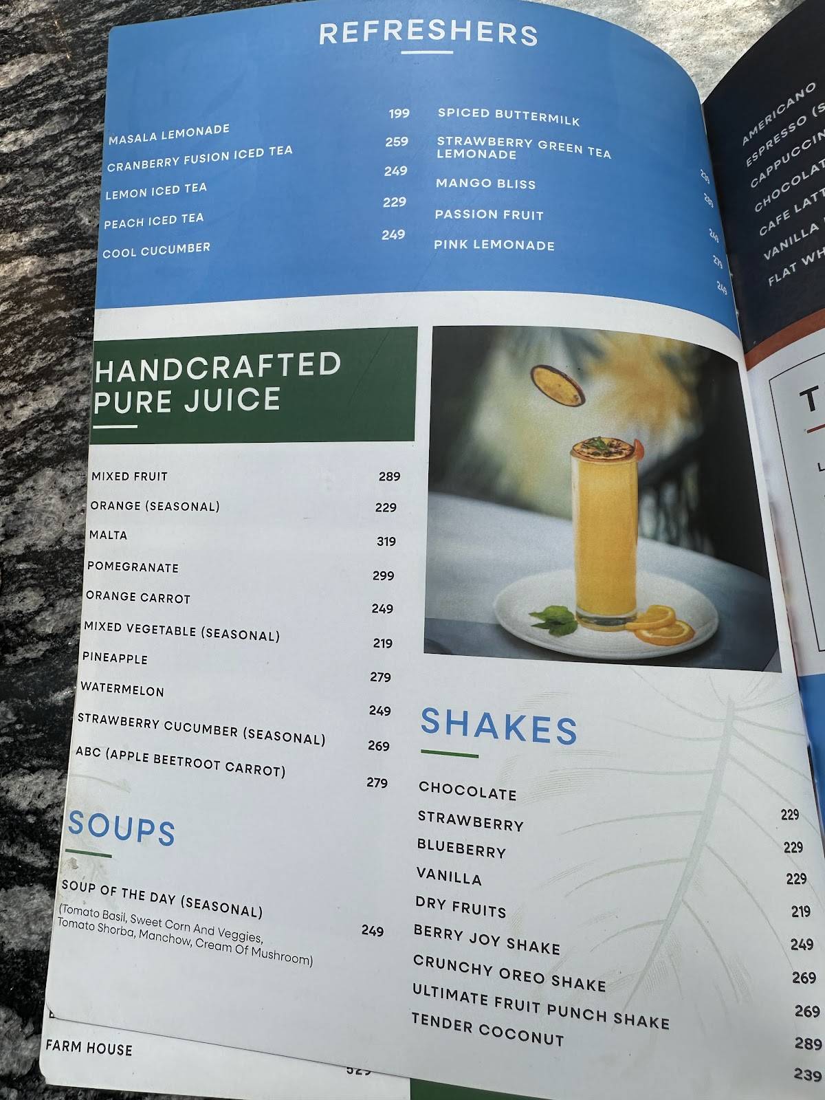 Minerals The Garden Cafe menu