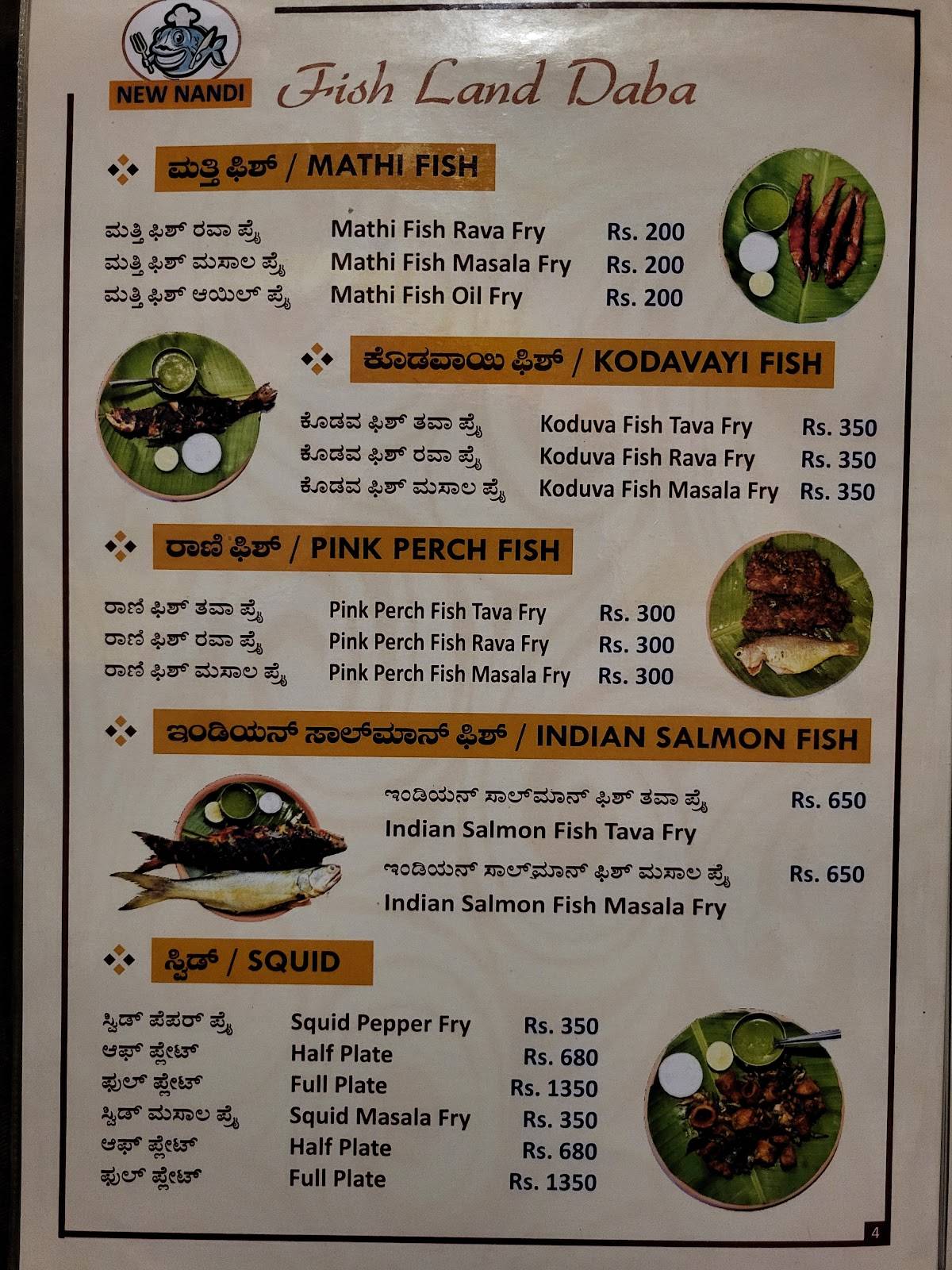 New Nandhi Fishland Dhaba menu