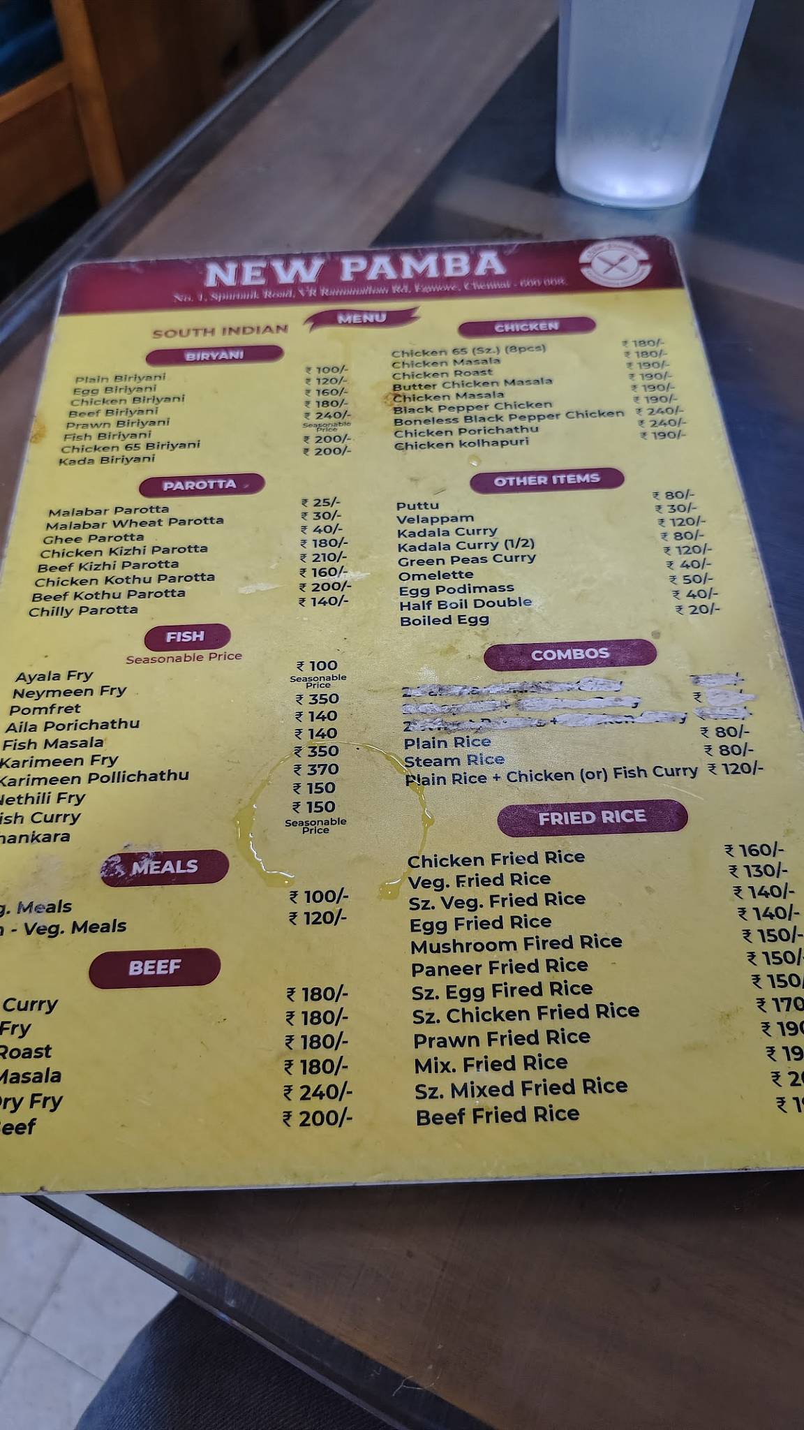 New Pamba Multicuisine Restaurant menu