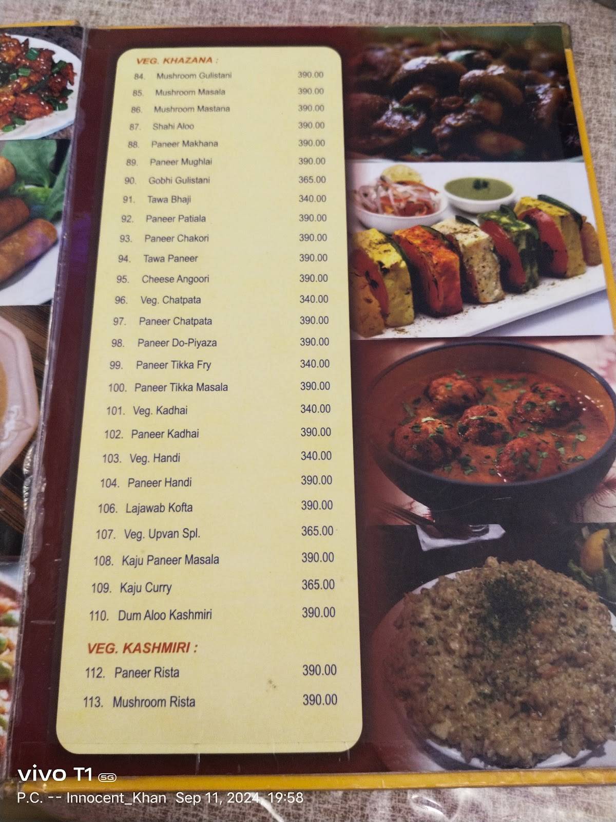 New Upvan Restaurant menu
