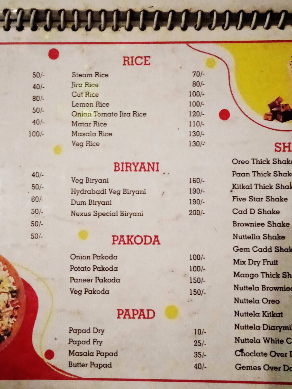 Nexus cafe janjgir menu