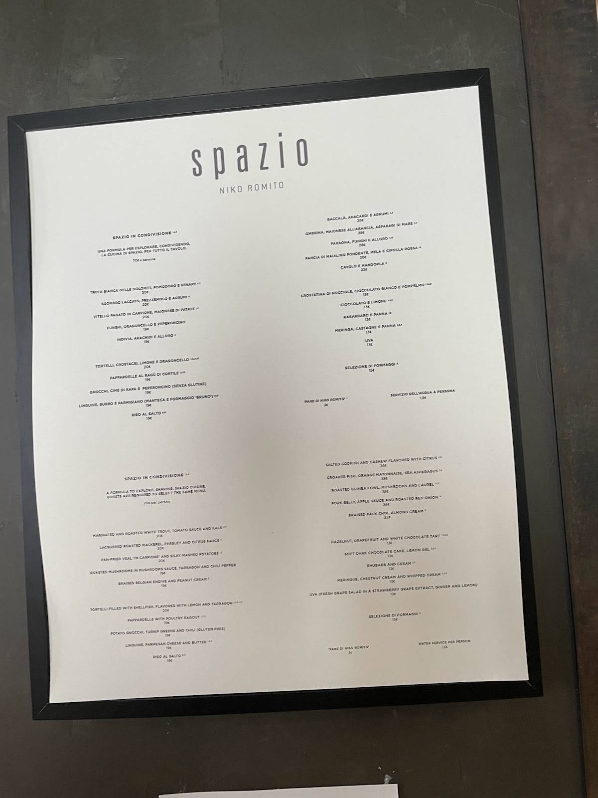 Menu di Spazio Niko Romito Ristorante 