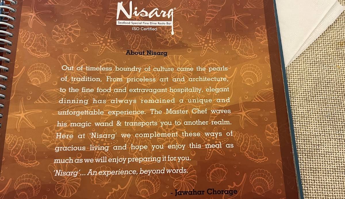 Nisarg Sea Food Since 1999 menu