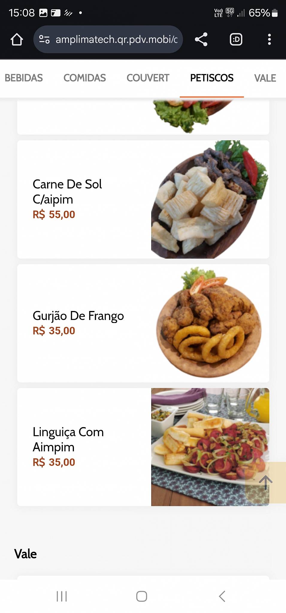 Quilombo do Grotão cardápio