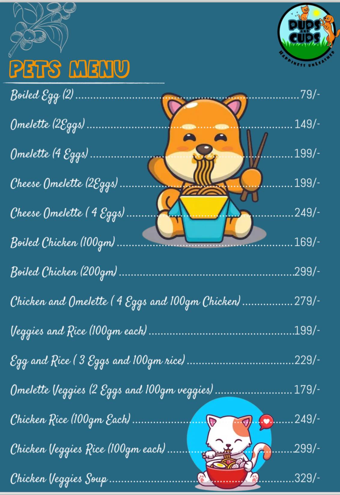 Pups and Cups menu