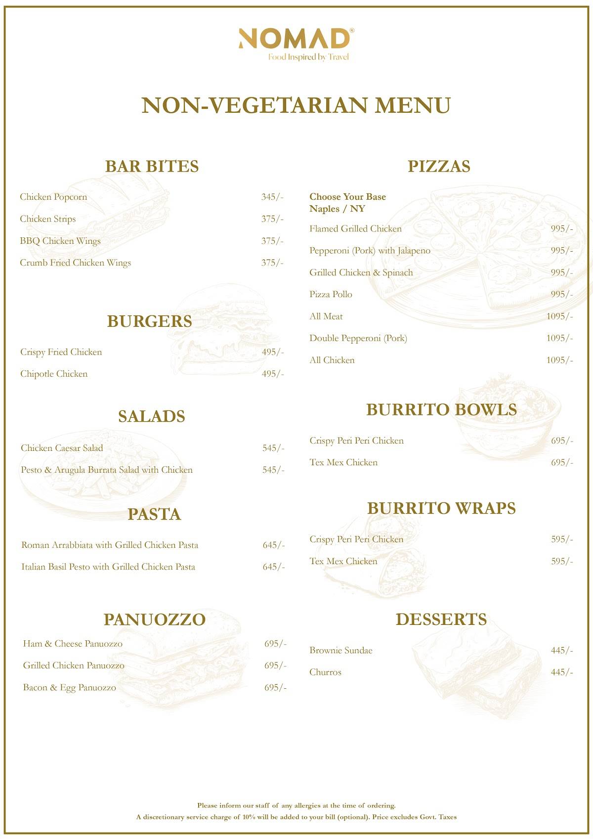 Nomad Pizza, Goa menu