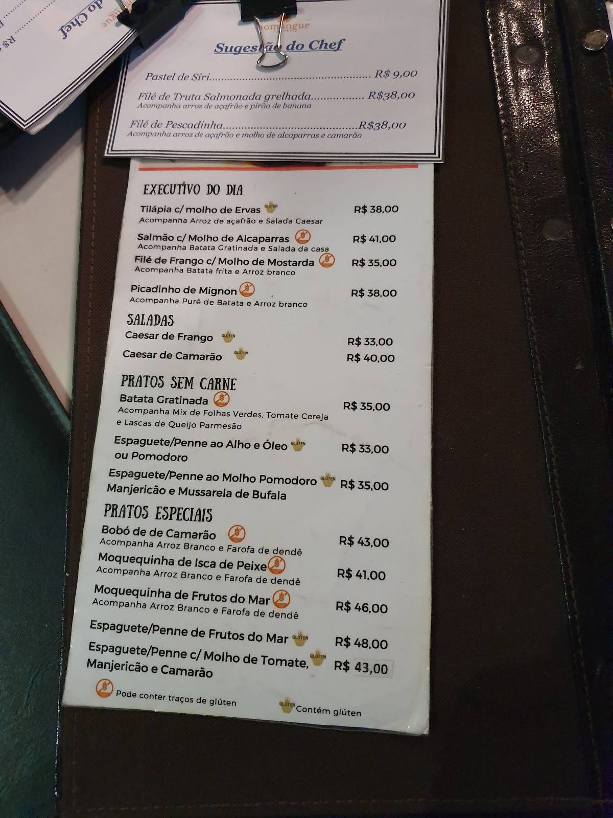 Nomangue Caiçara cardápio