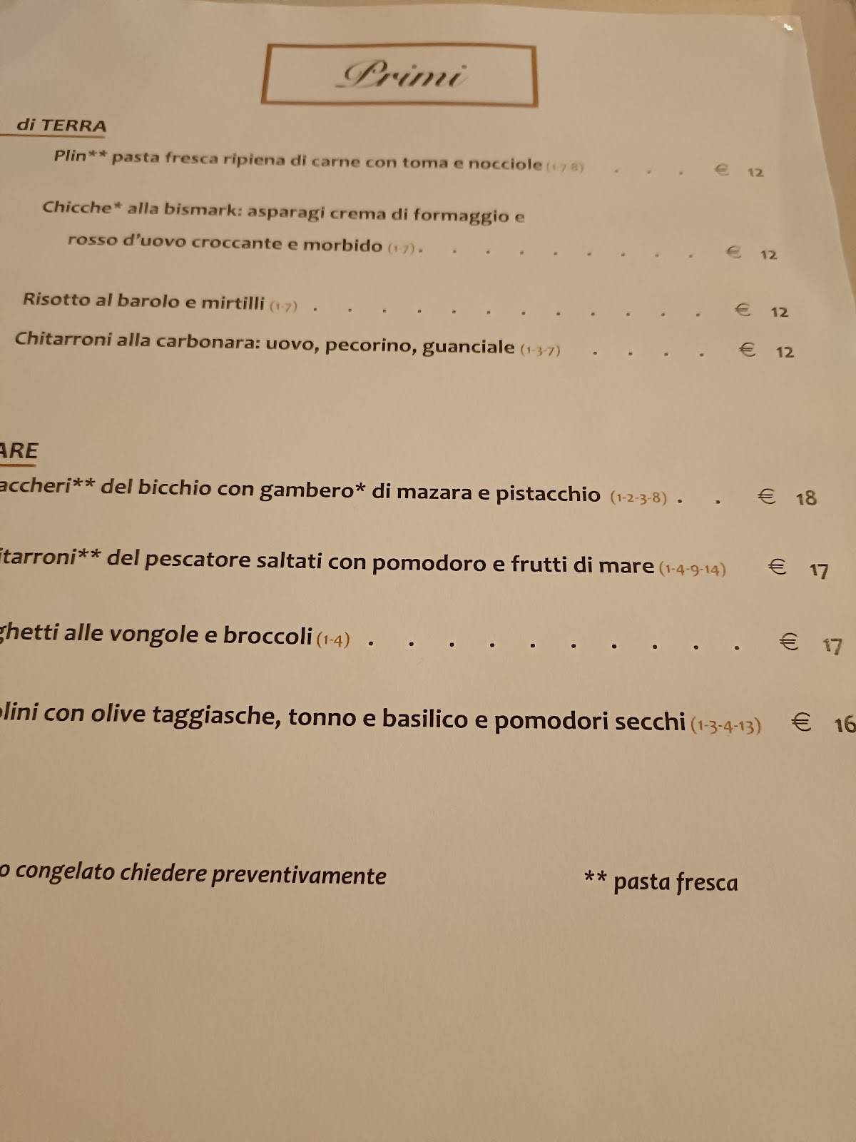 Menu di Osteria il Bicchio 