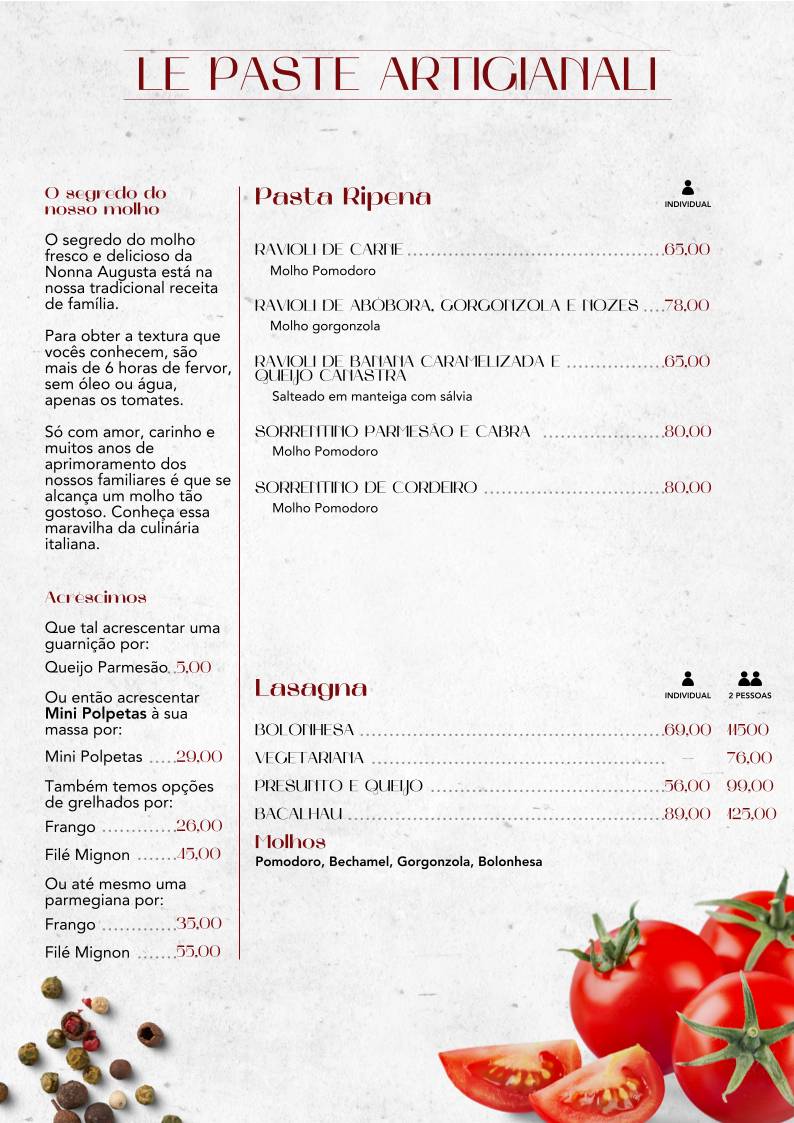 Nonna Augusta Trattoria: Comida Italiana Asa Norte Brasília cardápio