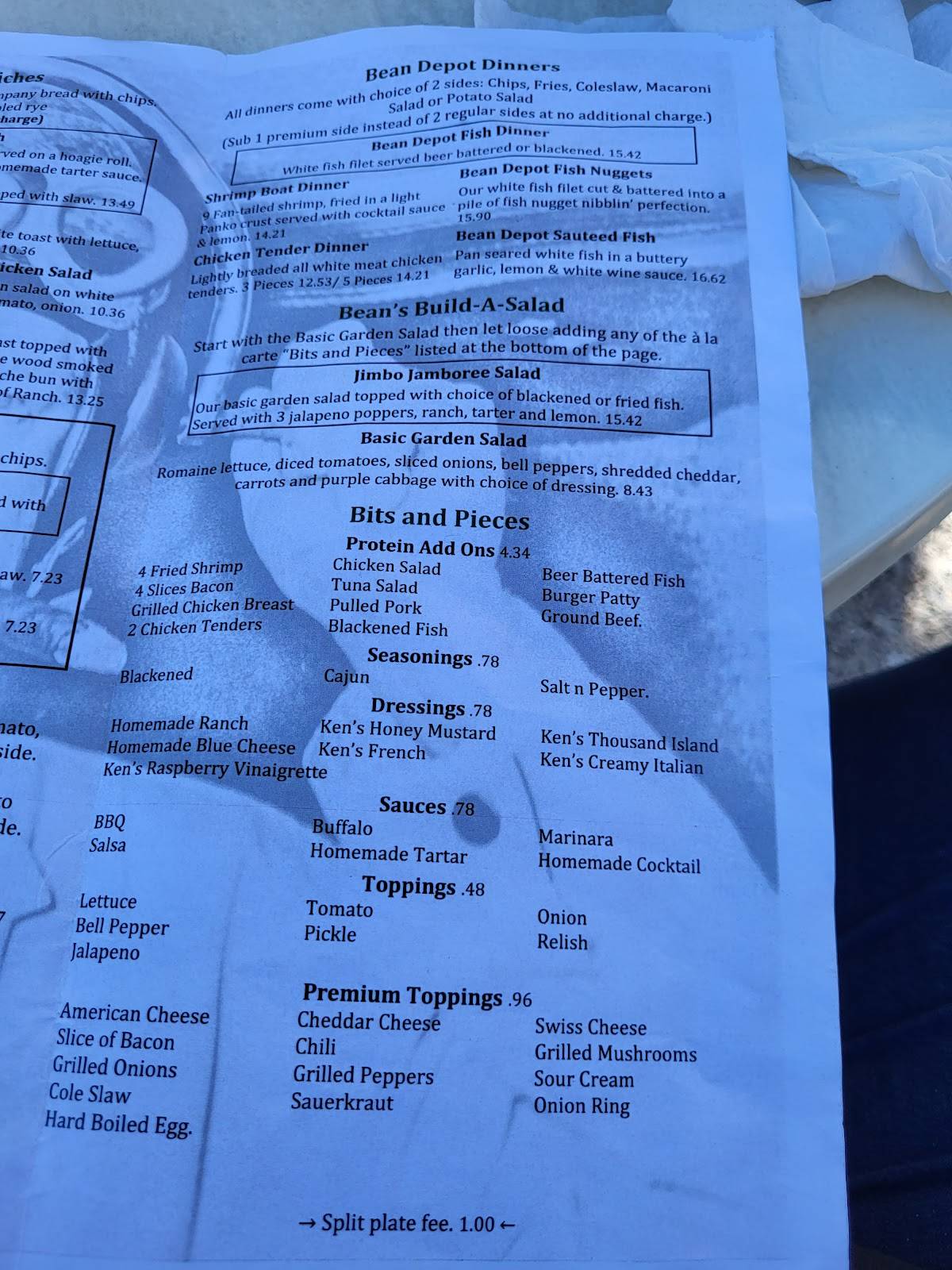 Menu at Bean Depot restaurant, North Port, Garden Rd