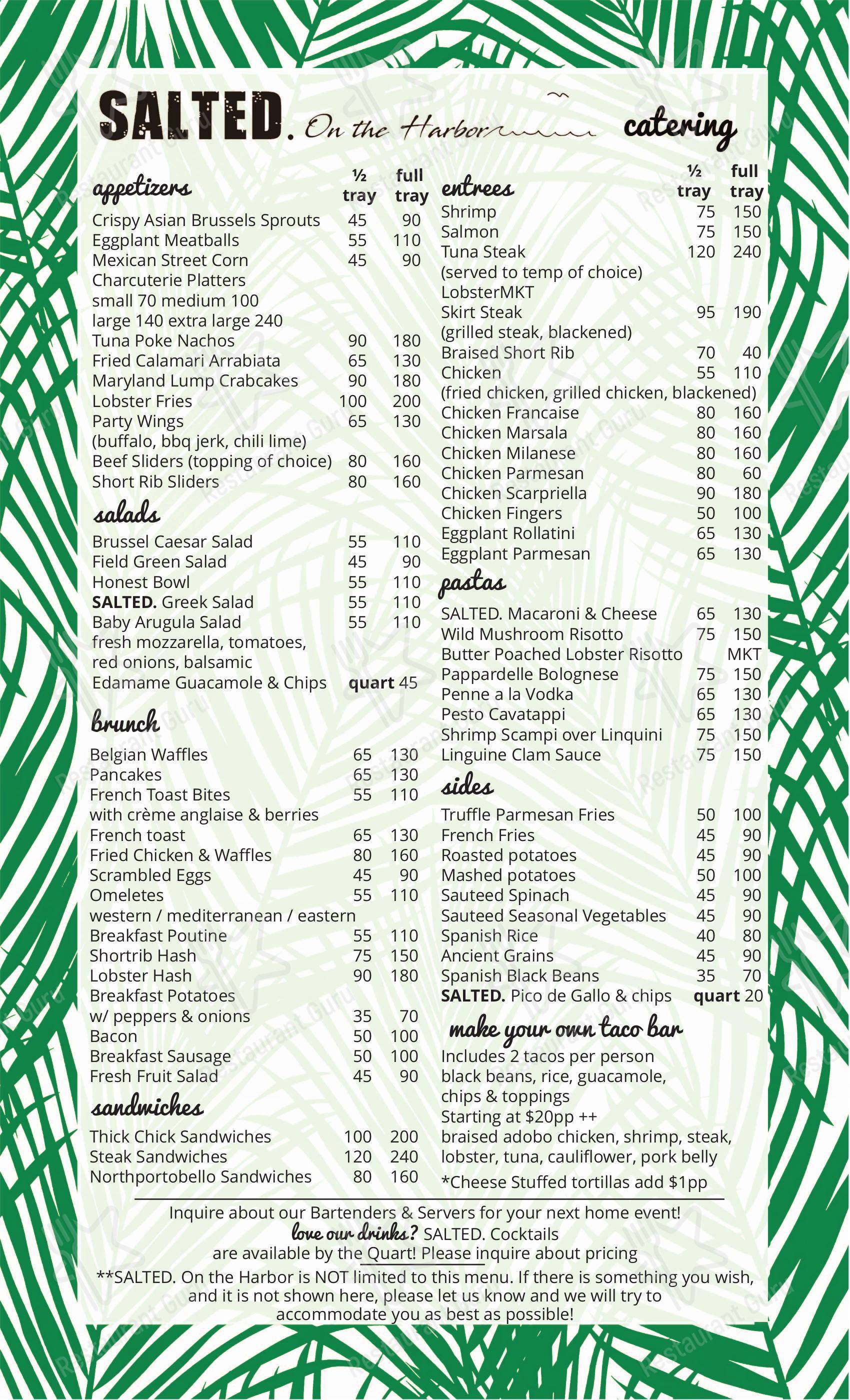 Menu at Salted. On The Harbor restaurant, Northport