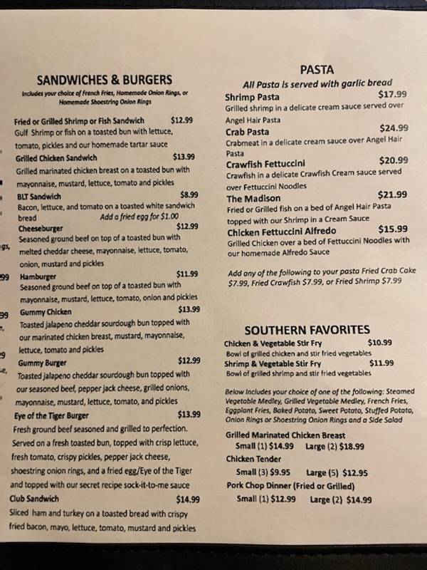Menu at Nott's Cajun Restaurant, Lake Arthur