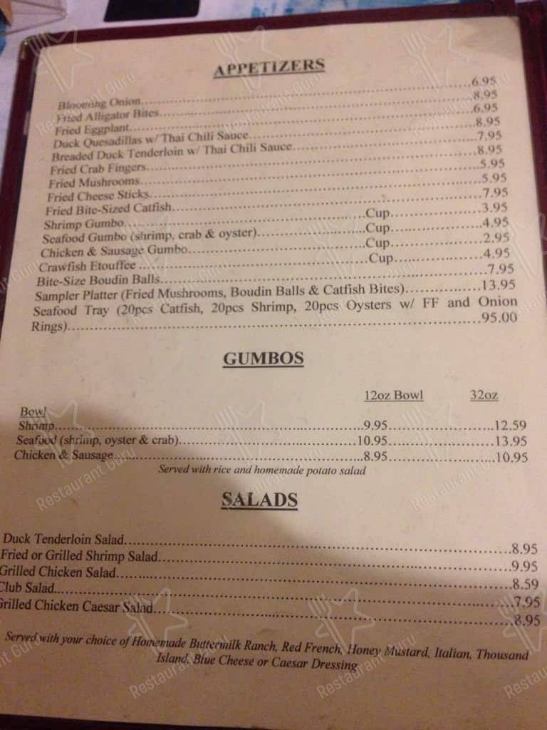 Menu at Nott's Cajun Restaurant, Lake Arthur