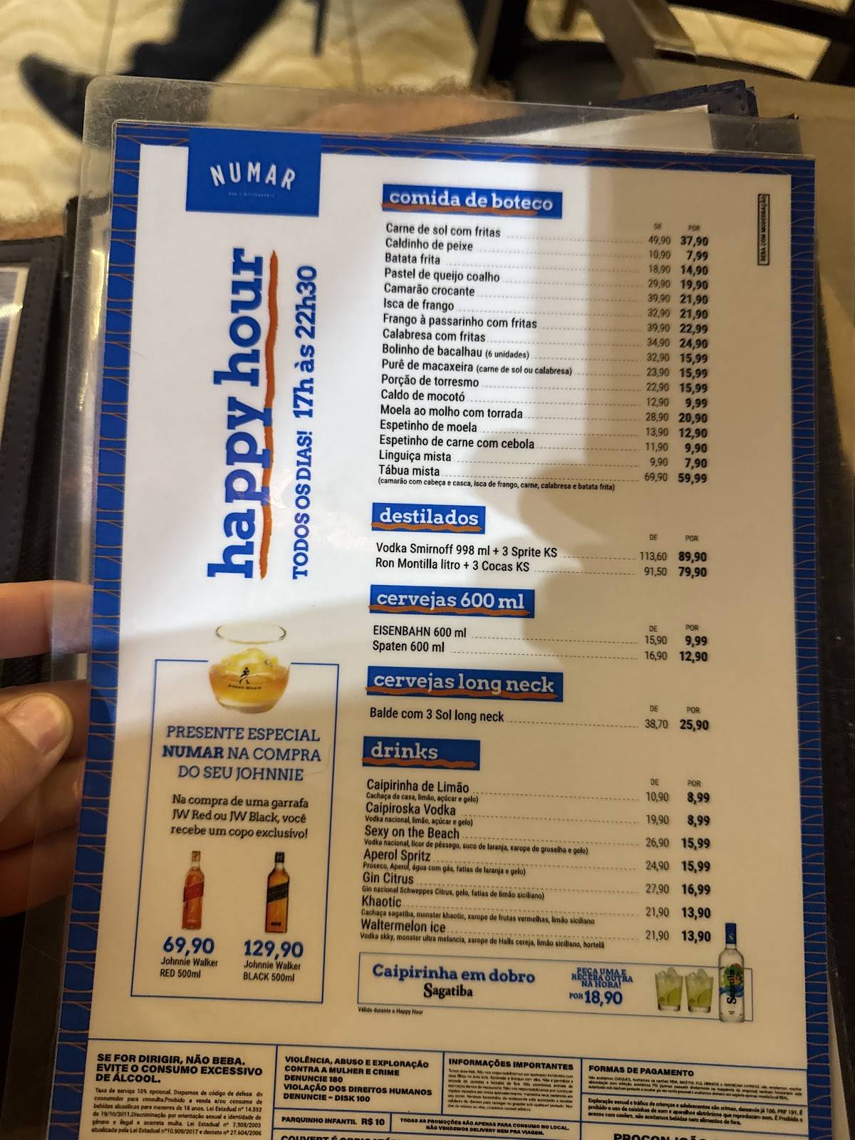 Numar Bar e Restaurante cardápio