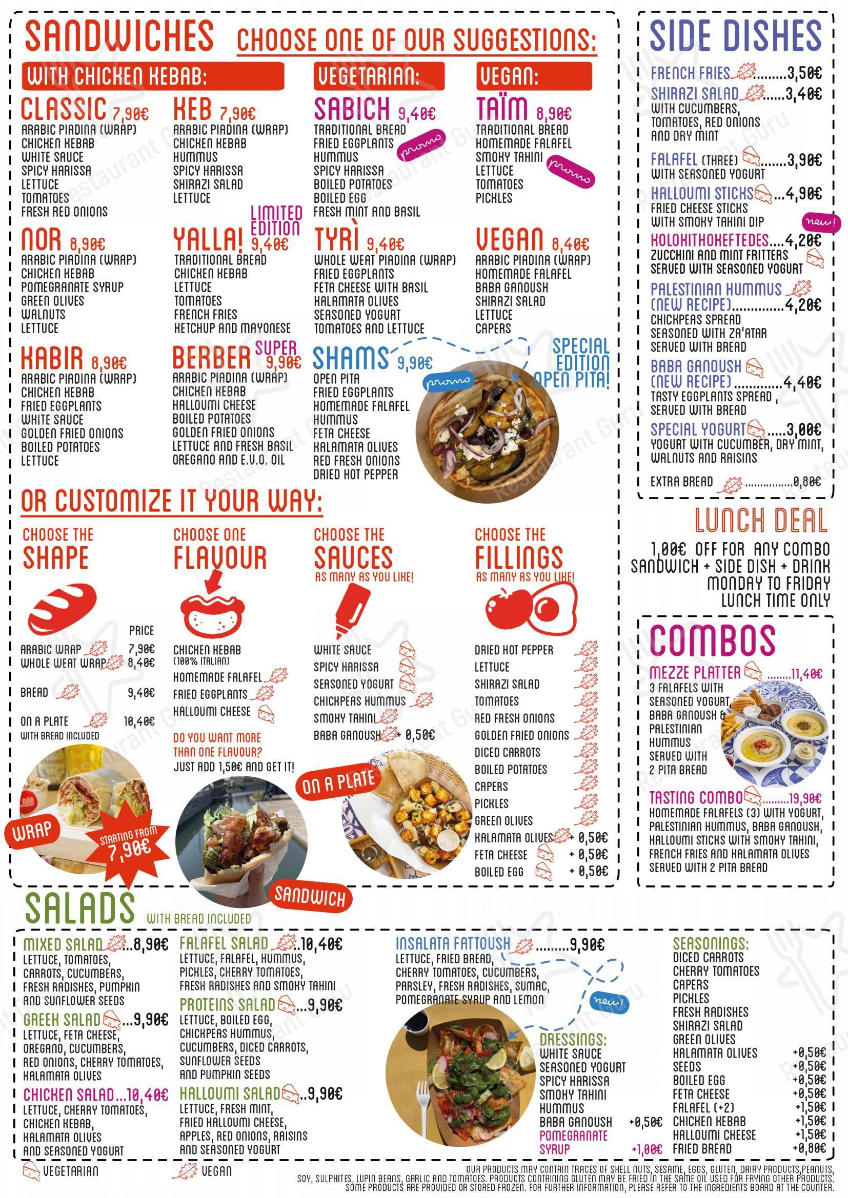 Menu pour Nun Taste of Middle East restaurant