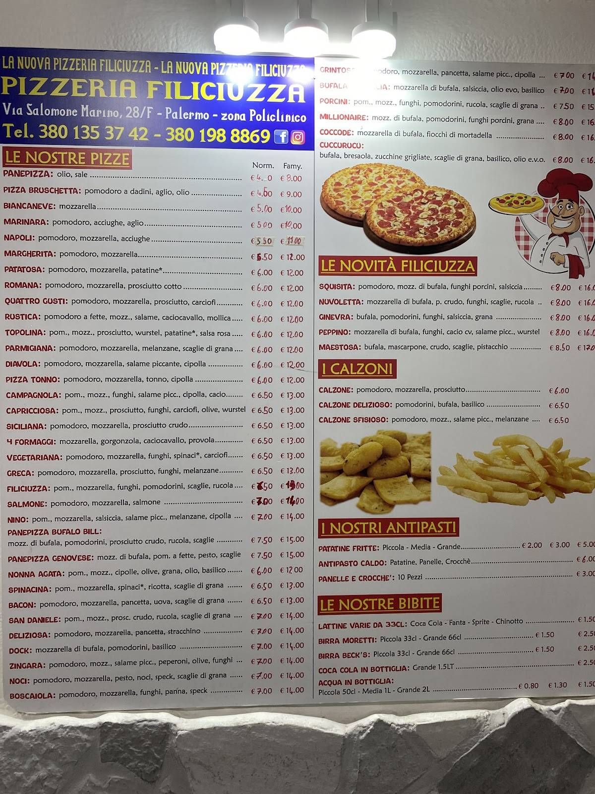 Menu de Nuova pizzeria filiciuzza