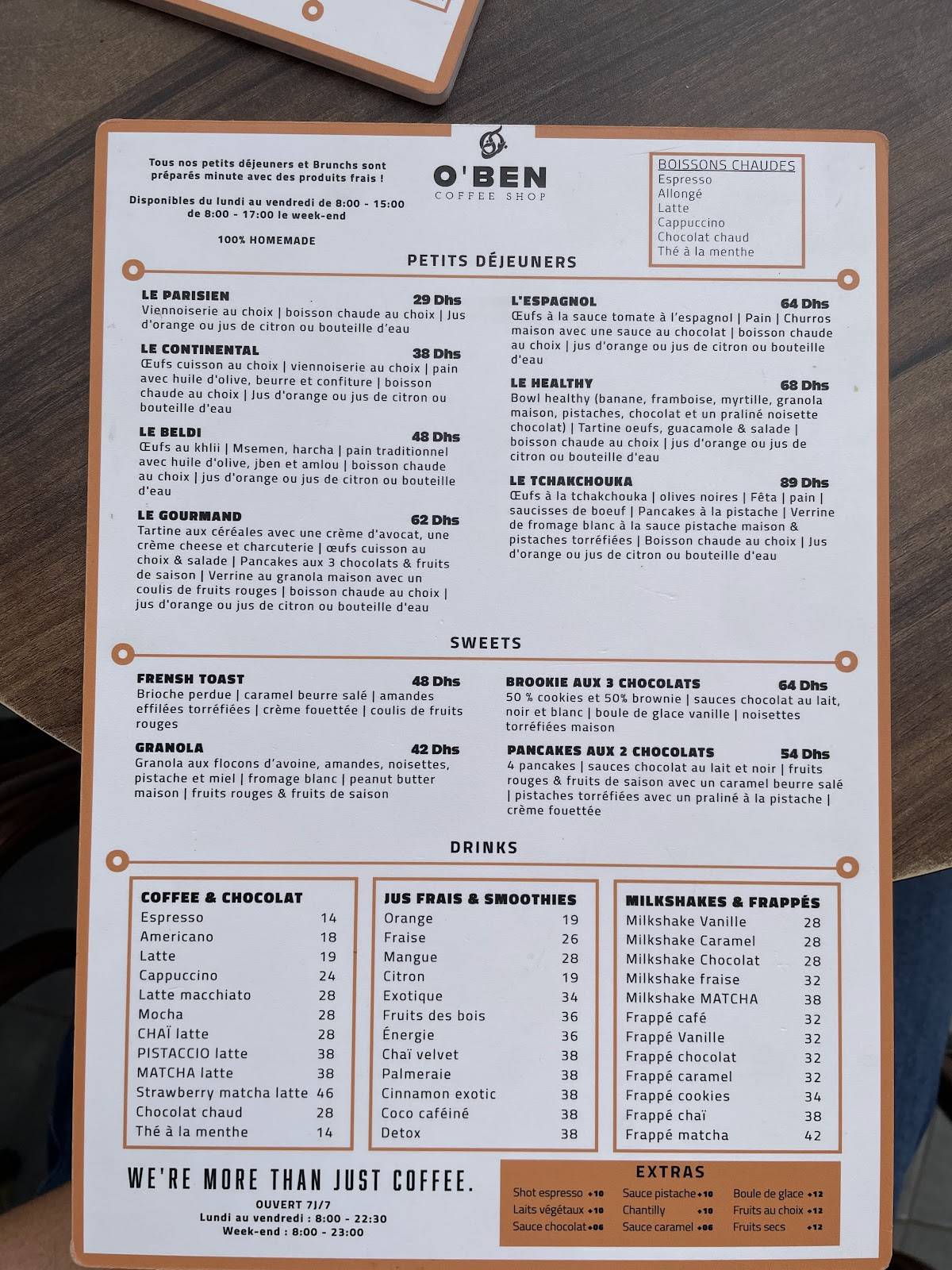 Menu de O'Ben Coffee Shop