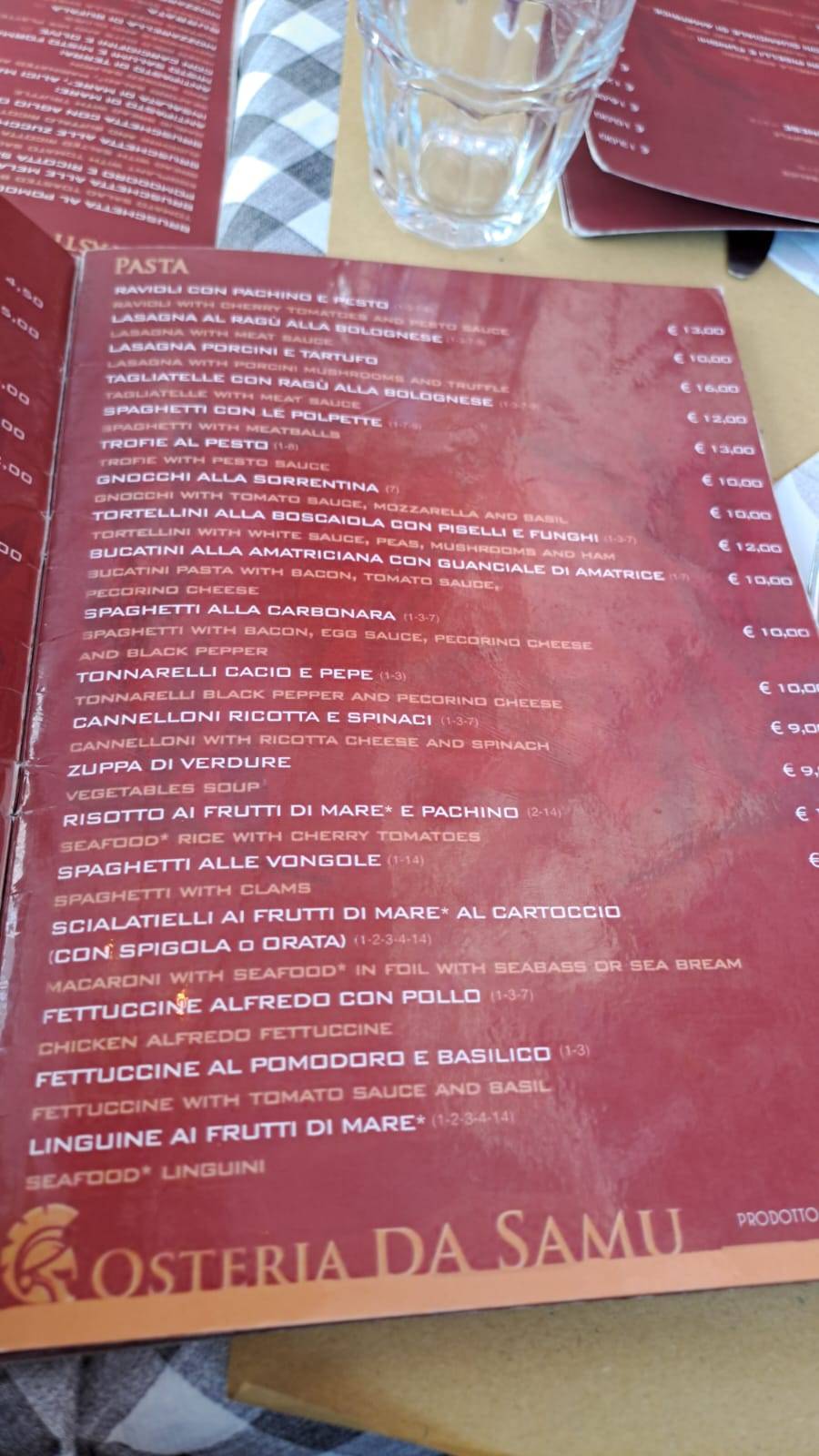 Menu di OSTERIA DA SAMU 