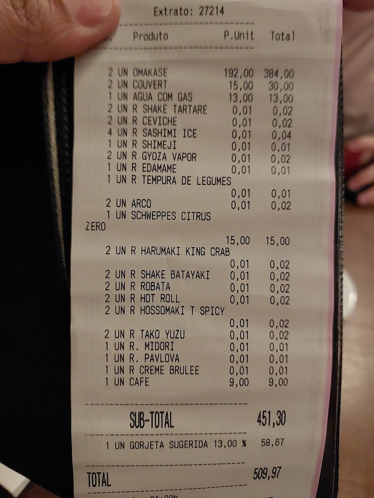 OUE Sushi Berrini cardápio