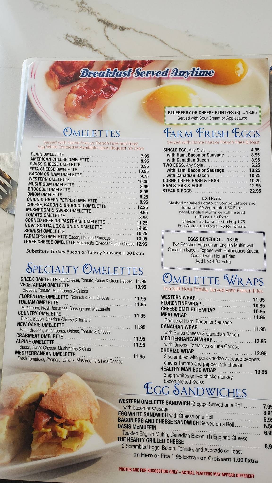 Menu at Oasis Diner restaurant, New York City, Flatbush Ave